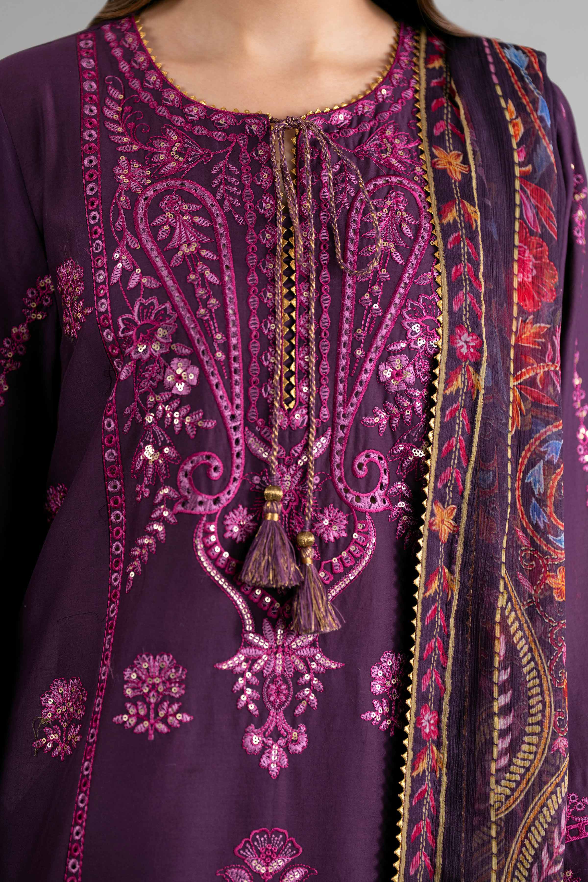 3 Piece - Digital Printed Embroidered Suit - 42601701 Purple Lawn 3PC Embroidered