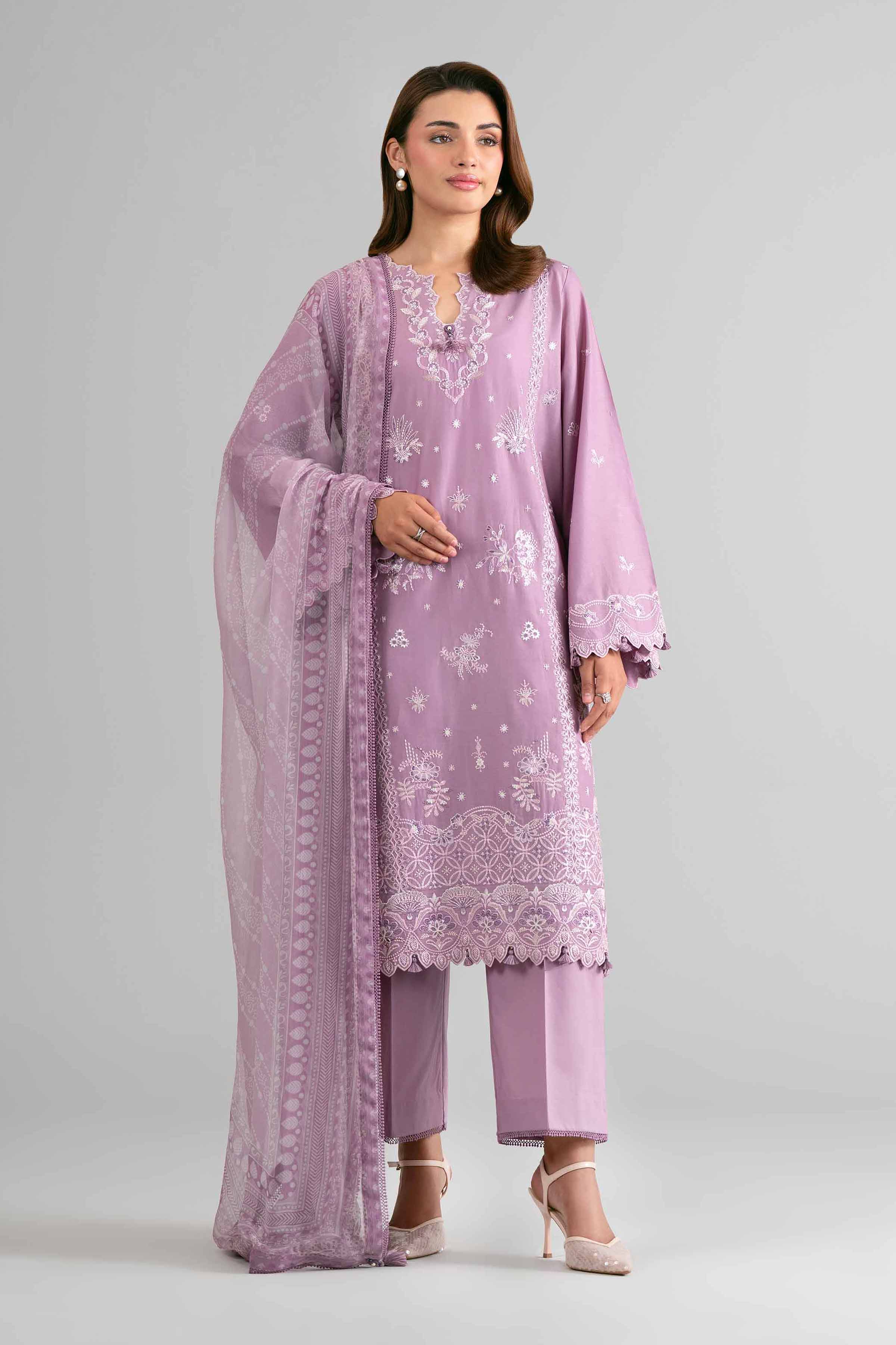 3 Piece - Digital Printed Embroidered Suit - 42601702 Nishat UAE Purple Lawn 3PC Embroidered