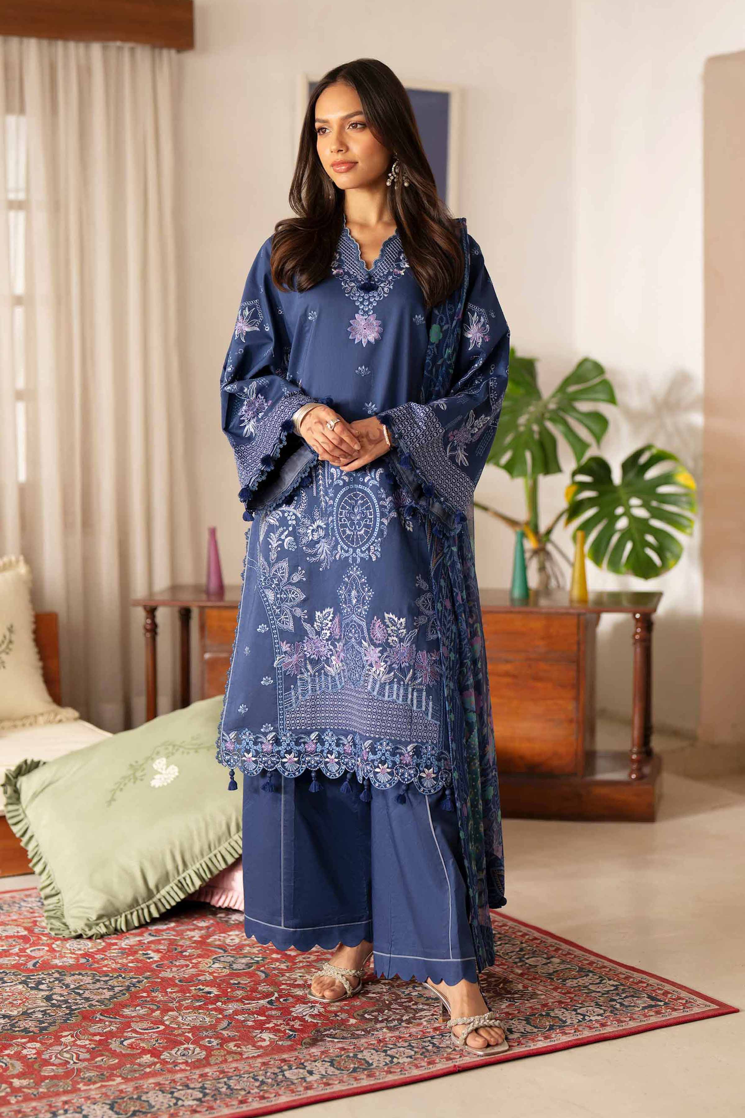 3 Piece - Digital Printed Embroidered Suit - 42601703 Blue Lawn 3PC Embroidered