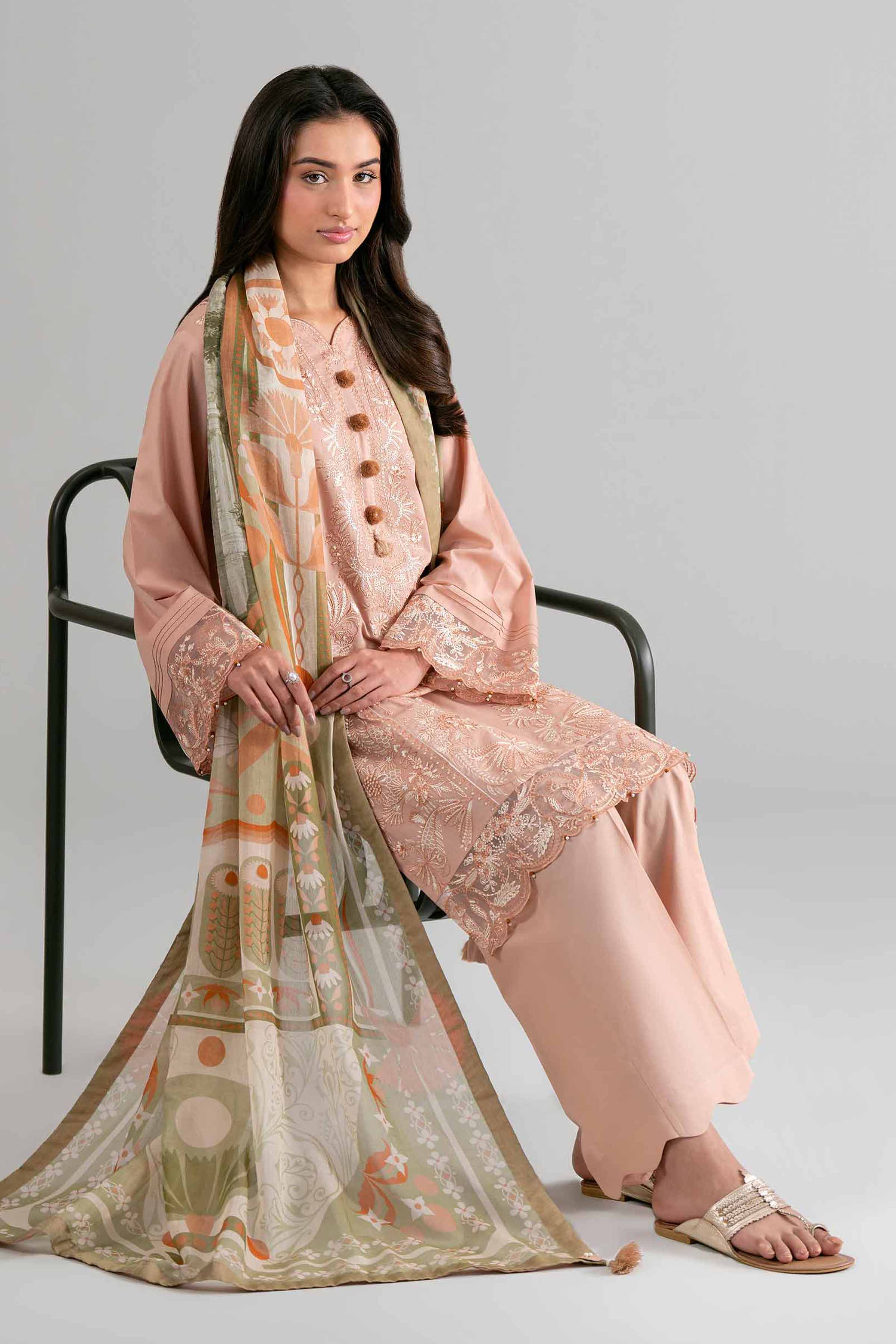 3 Piece - Digital Printed Embroidered Suit - 42601705 Pink Lawn 3PC Embroidered