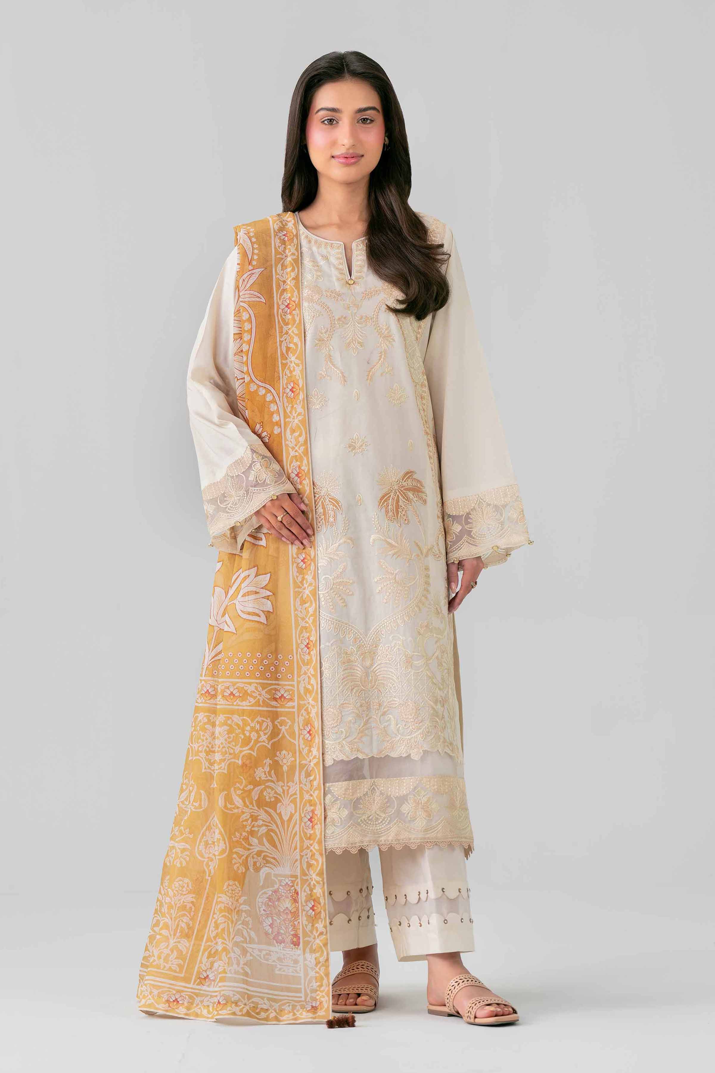 3 Piece - Digital Printed Embroidered Suit - 42601706 Nishat UAE Beige Lawn 3PC Embroidered
