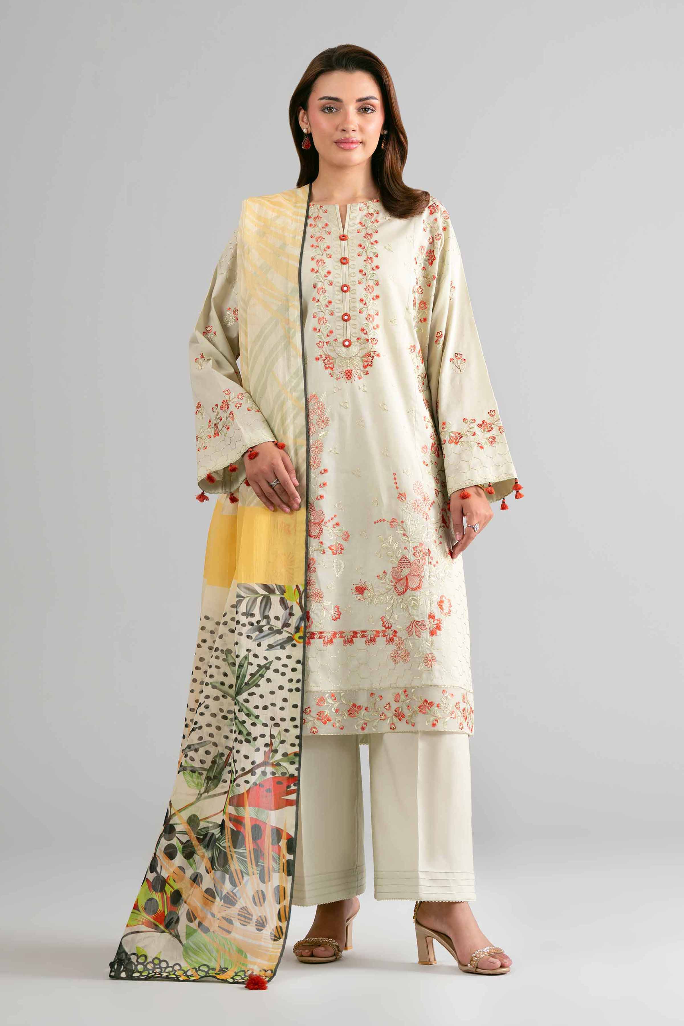 3 Piece - Digital Printed Embroidered Suit - 42601708 Green Lawn 3PC Embroidered