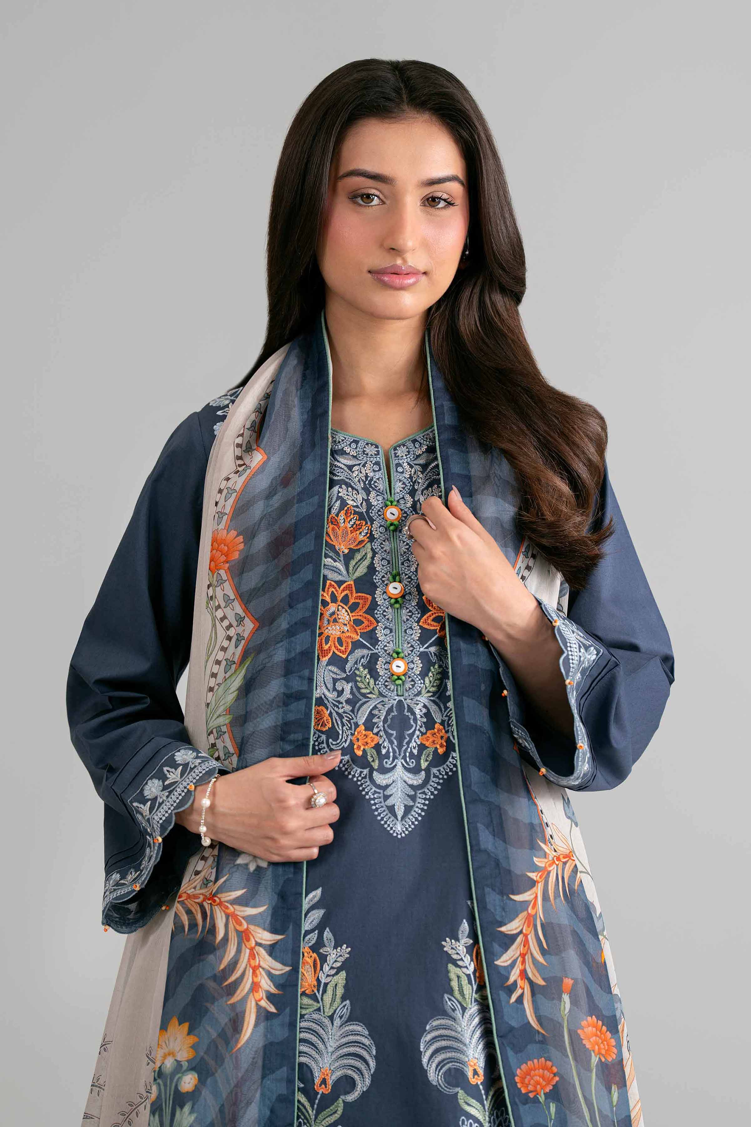 3 Piece - Digital Printed Embroidered Suit - 42601710 Blue Lawn 3PC Embroidered