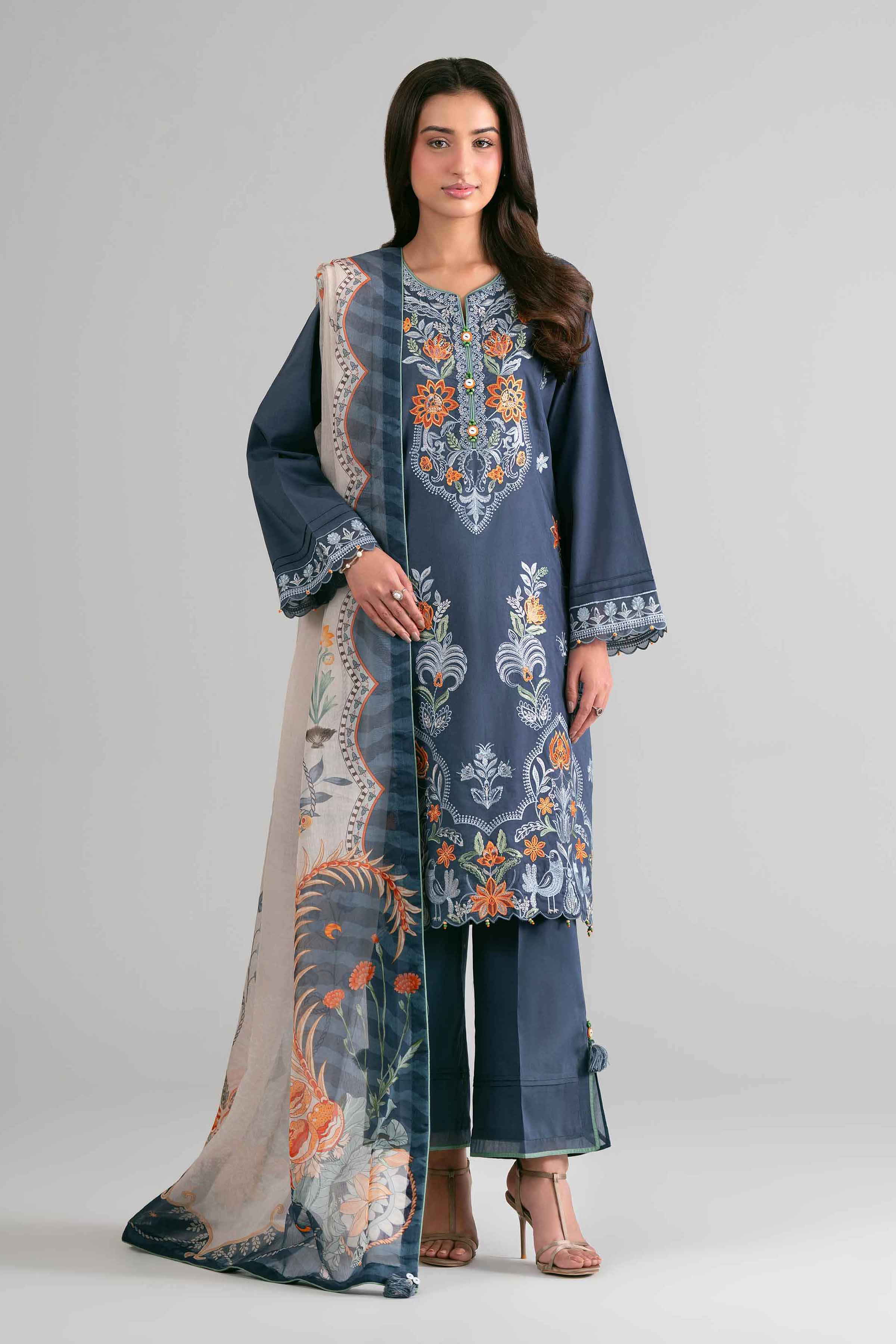 3 Piece - Digital Printed Embroidered Suit - 42601710 Blue Lawn 3PC Embroidered