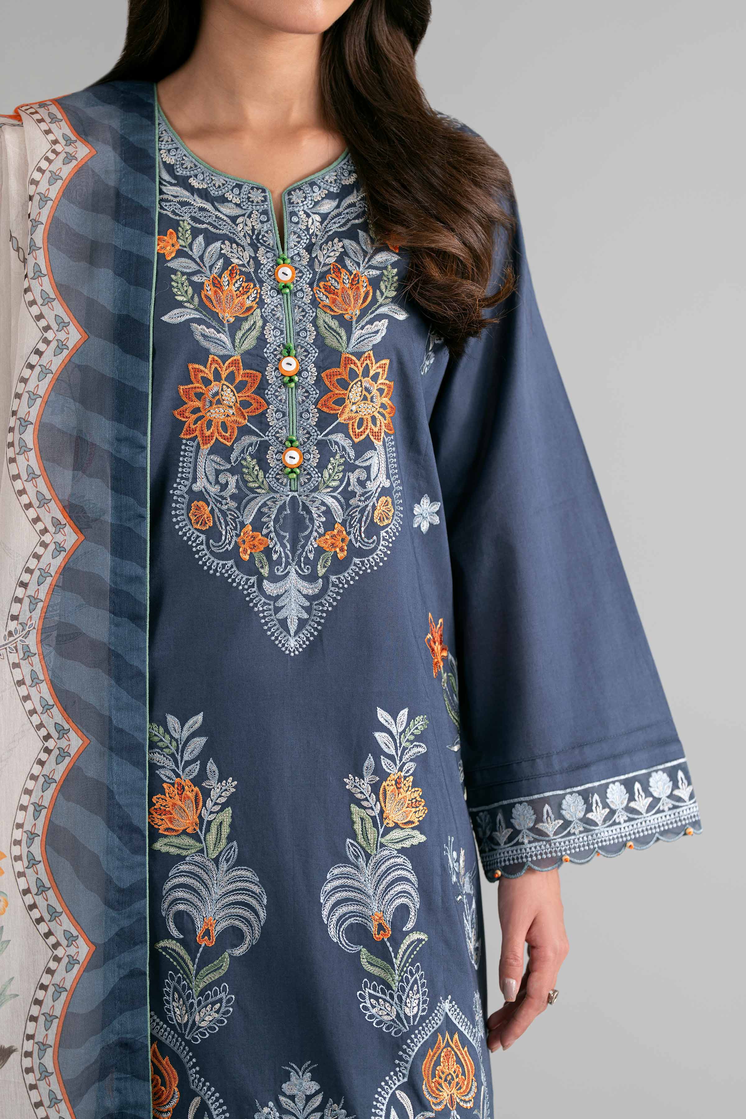 3 Piece - Digital Printed Embroidered Suit - 42601710 Blue Lawn 3PC Embroidered
