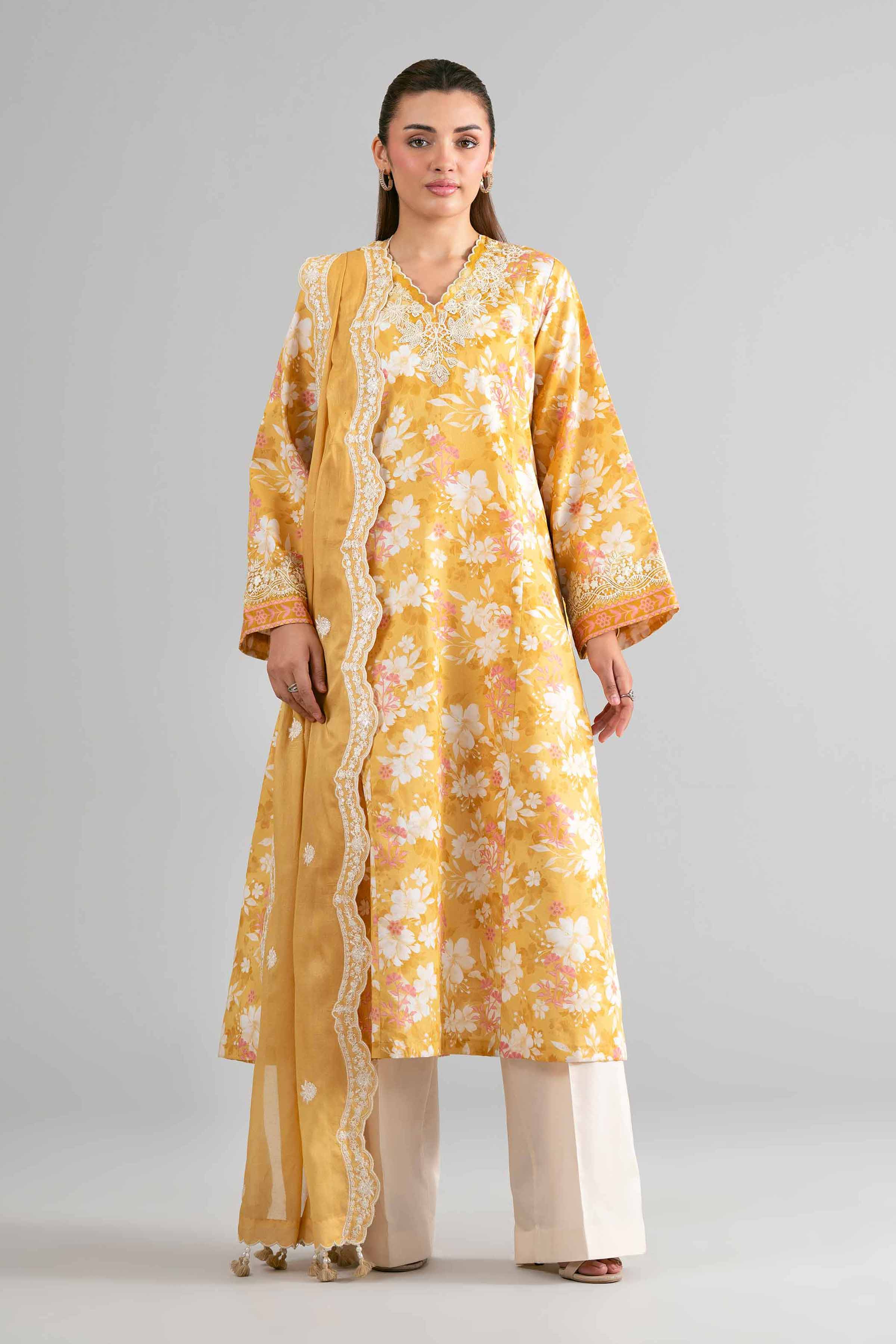 3 Piece - Printed Embroidered Suit - 42601726 Yellow Lawn 3PC Embroidered