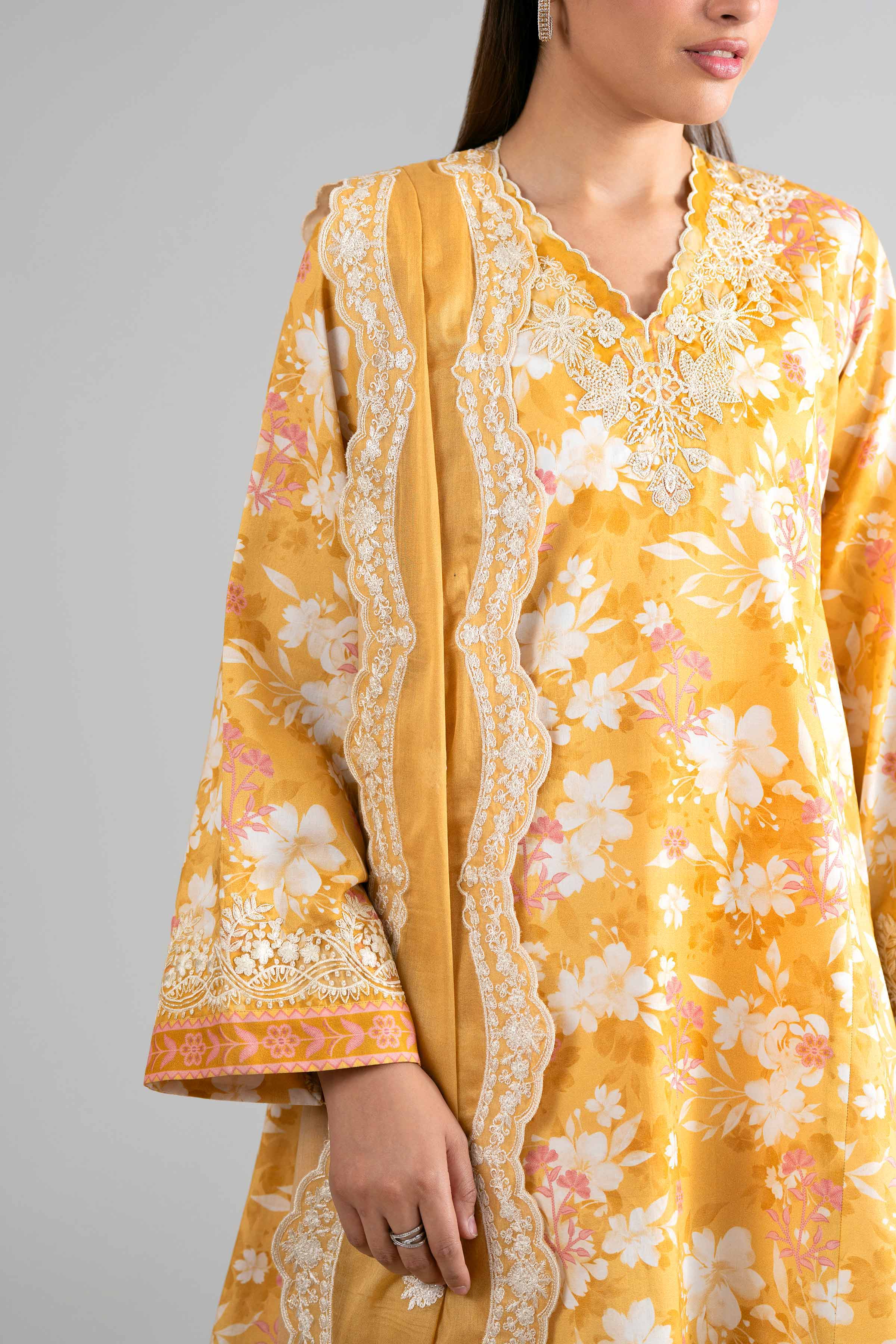 3 Piece - Printed Embroidered Suit - 42601726 Yellow Lawn 3PC Embroidered