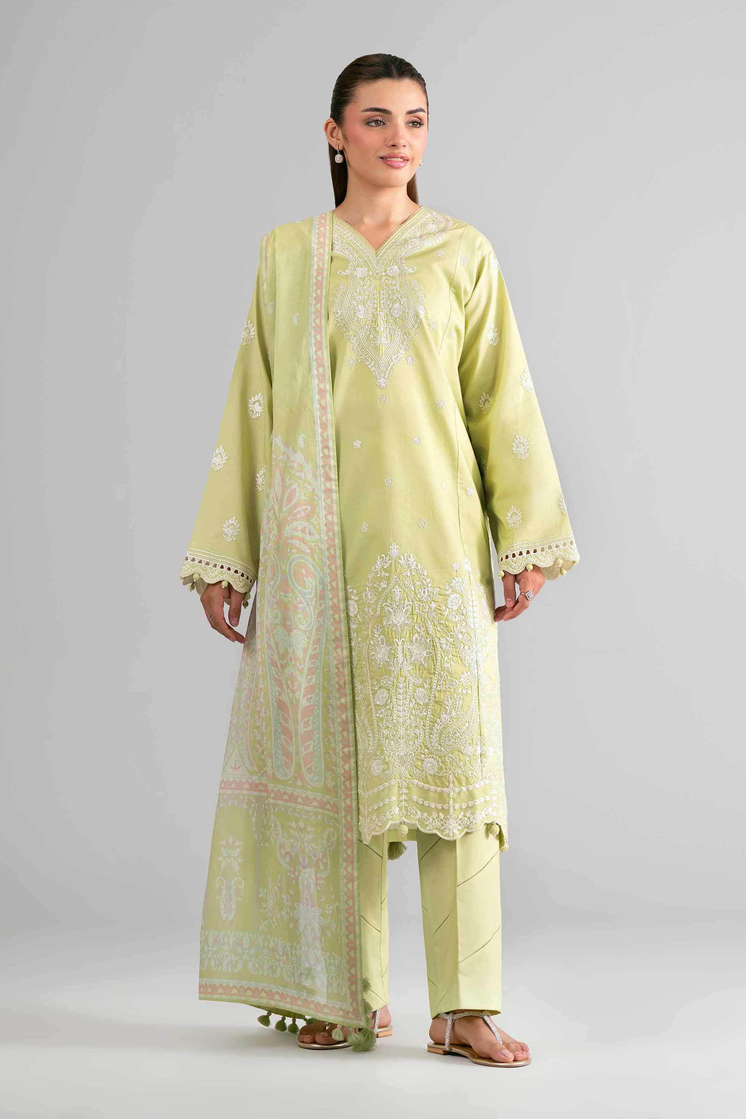 3 Piece - Digital Printed Embroidered Suit - 42601729 Green Lawn 3PC Embroidered