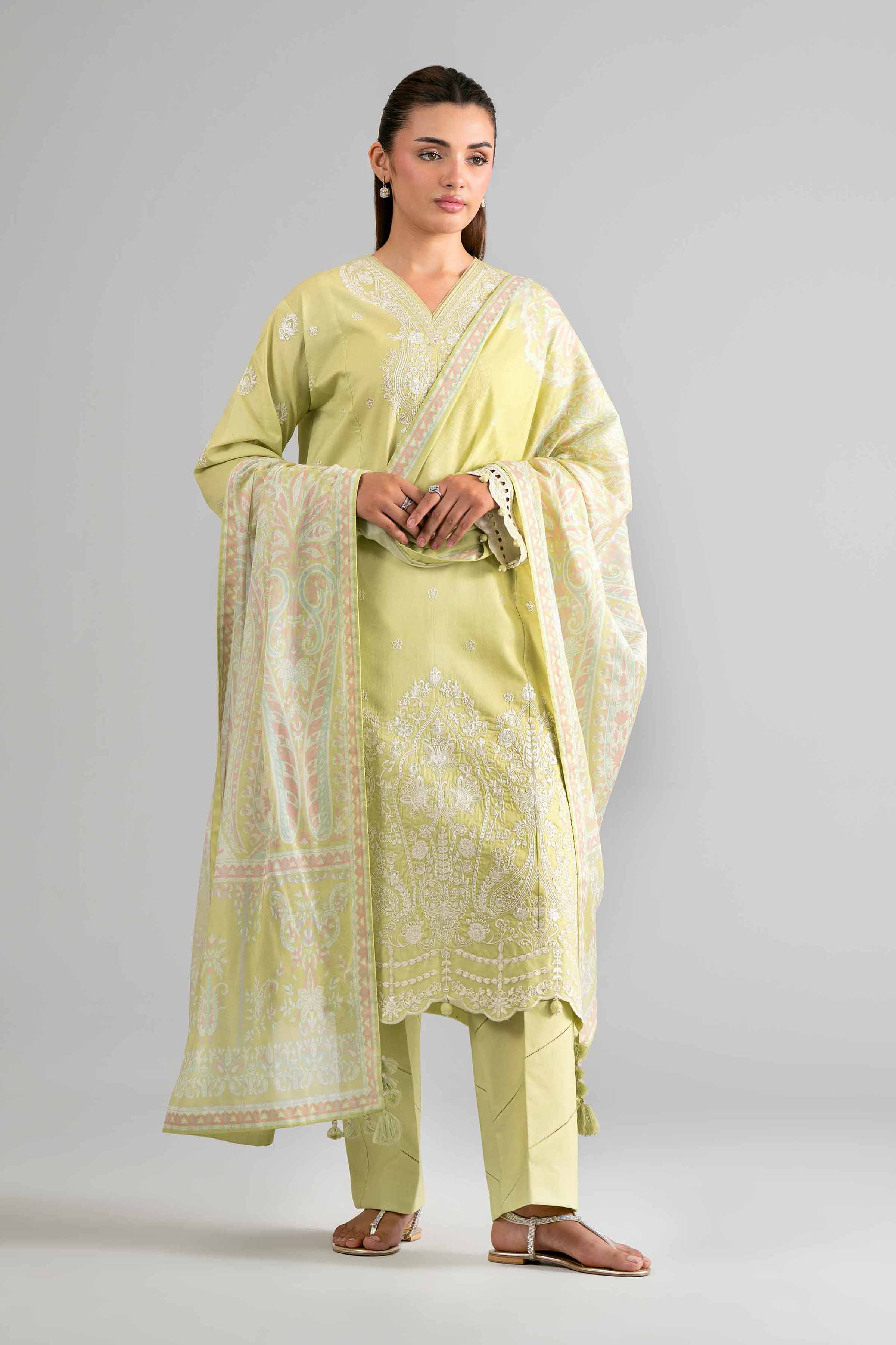 3 Piece - Digital Printed Embroidered Suit - 42601729 Green Lawn 3PC Embroidered