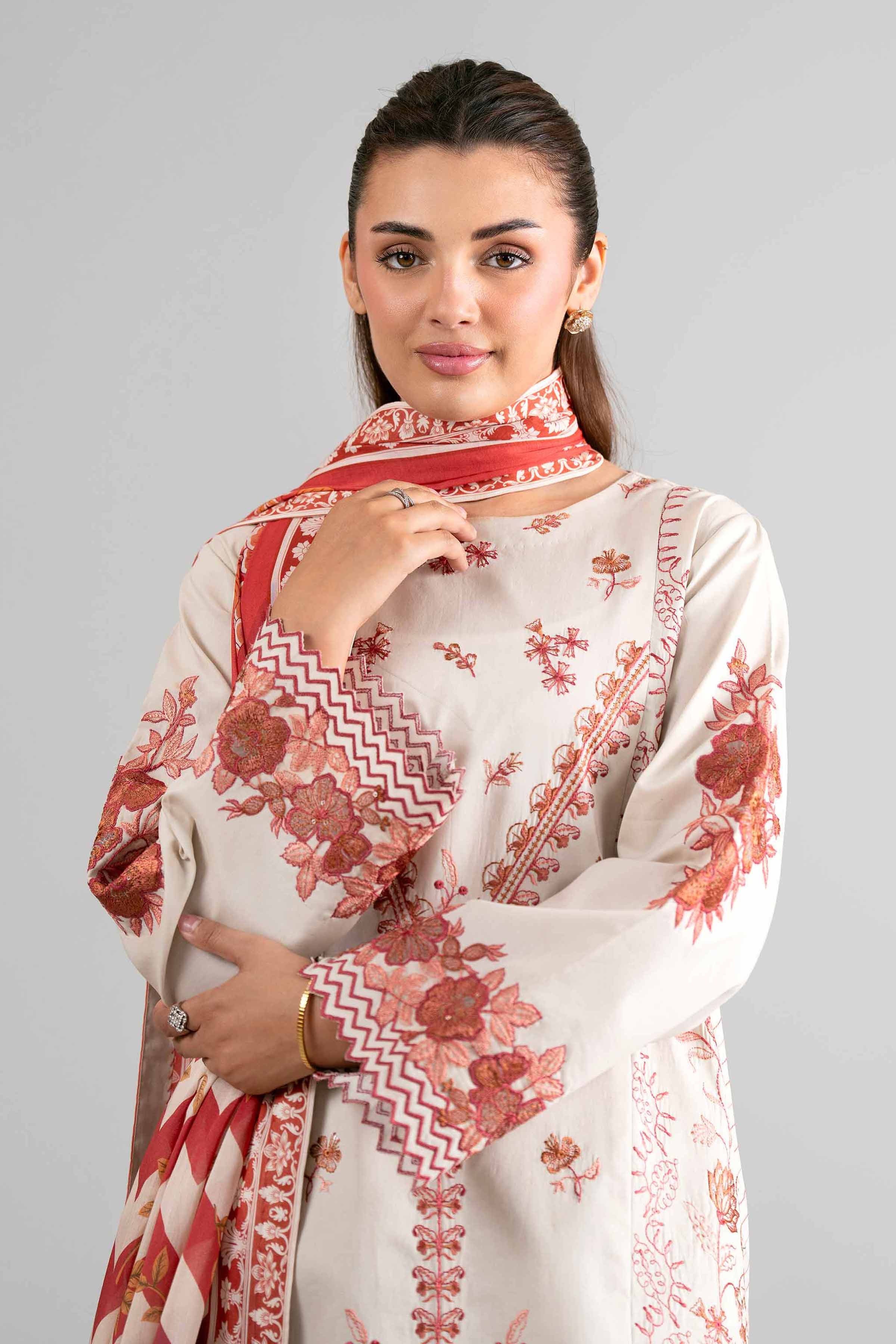 3 Piece - Digital Printed Embroidered Suit - 42601730 Beige Lawn 3PC Embroidered