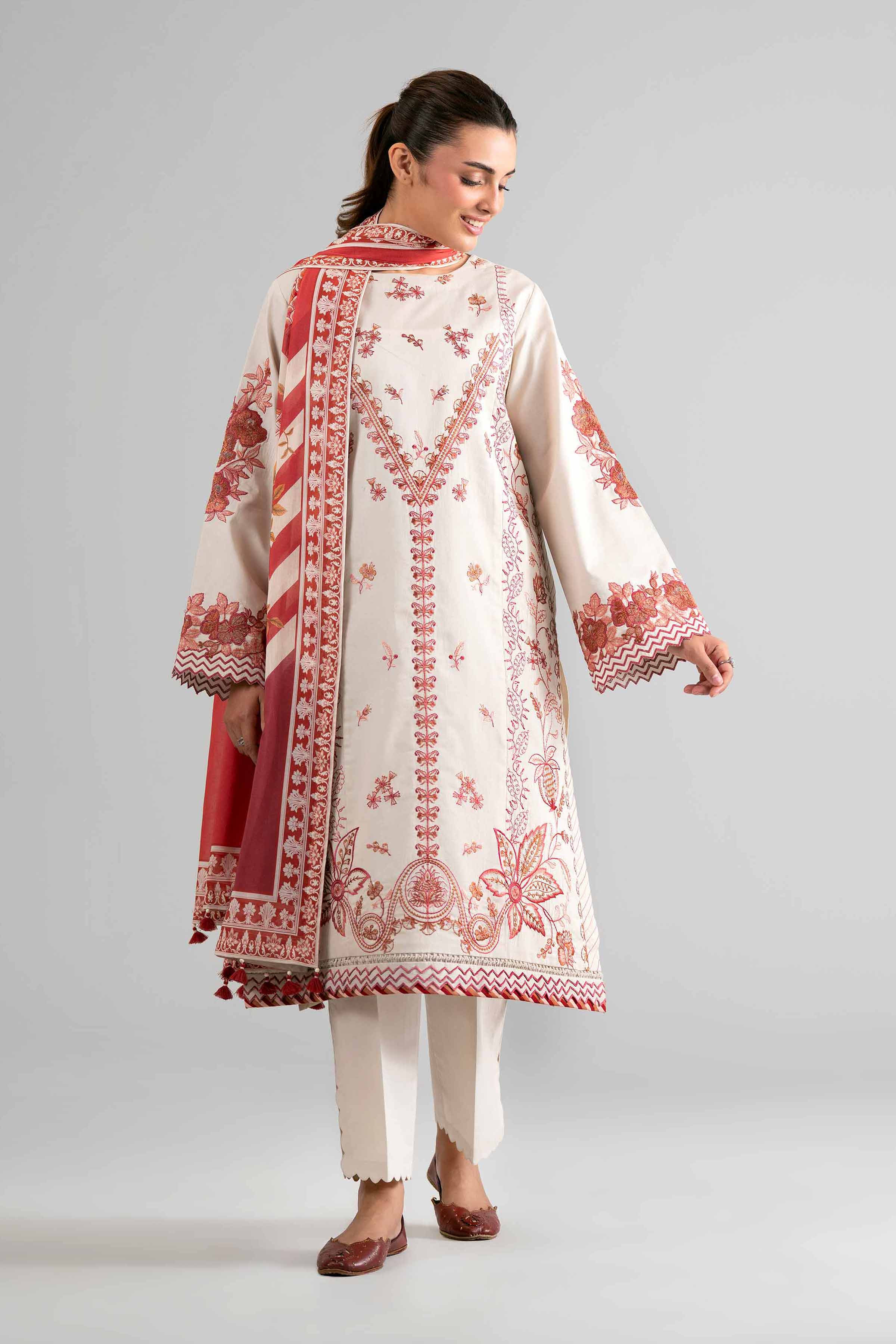 3 Piece - Digital Printed Embroidered Suit - 42601730 Beige Lawn 3PC Embroidered