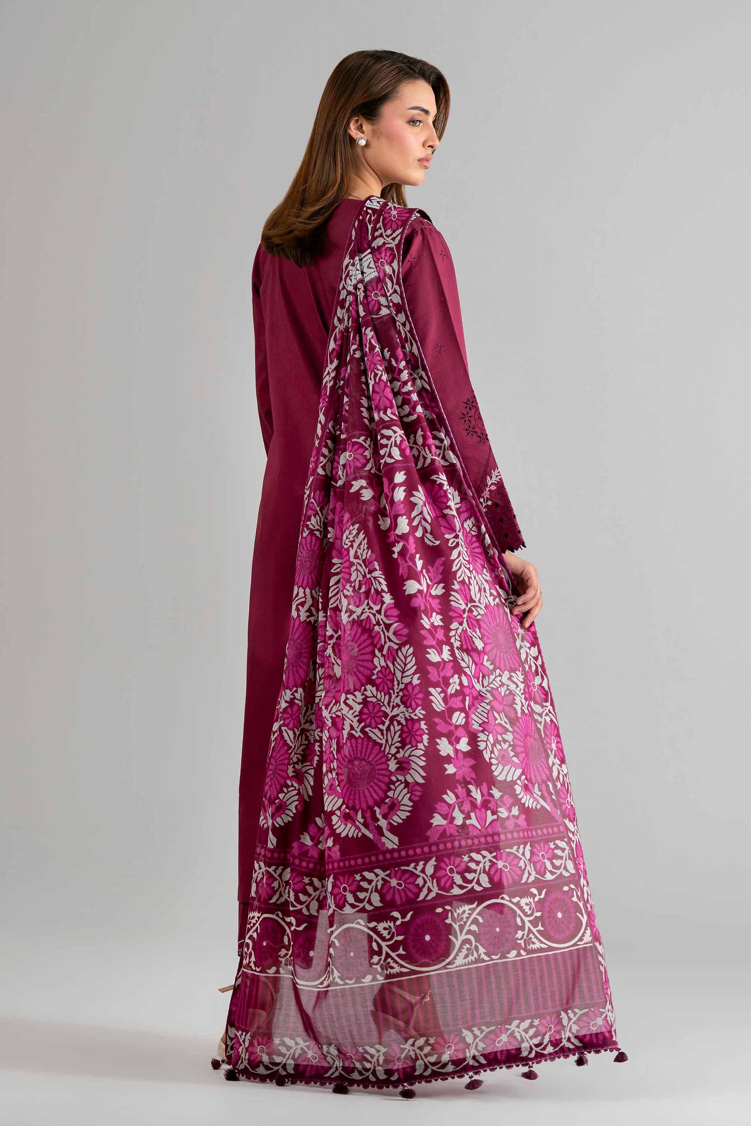 3 Piece - Digital Printed Embroidered Suit - 42601733 Maroon Lawn 3PC Embroidered