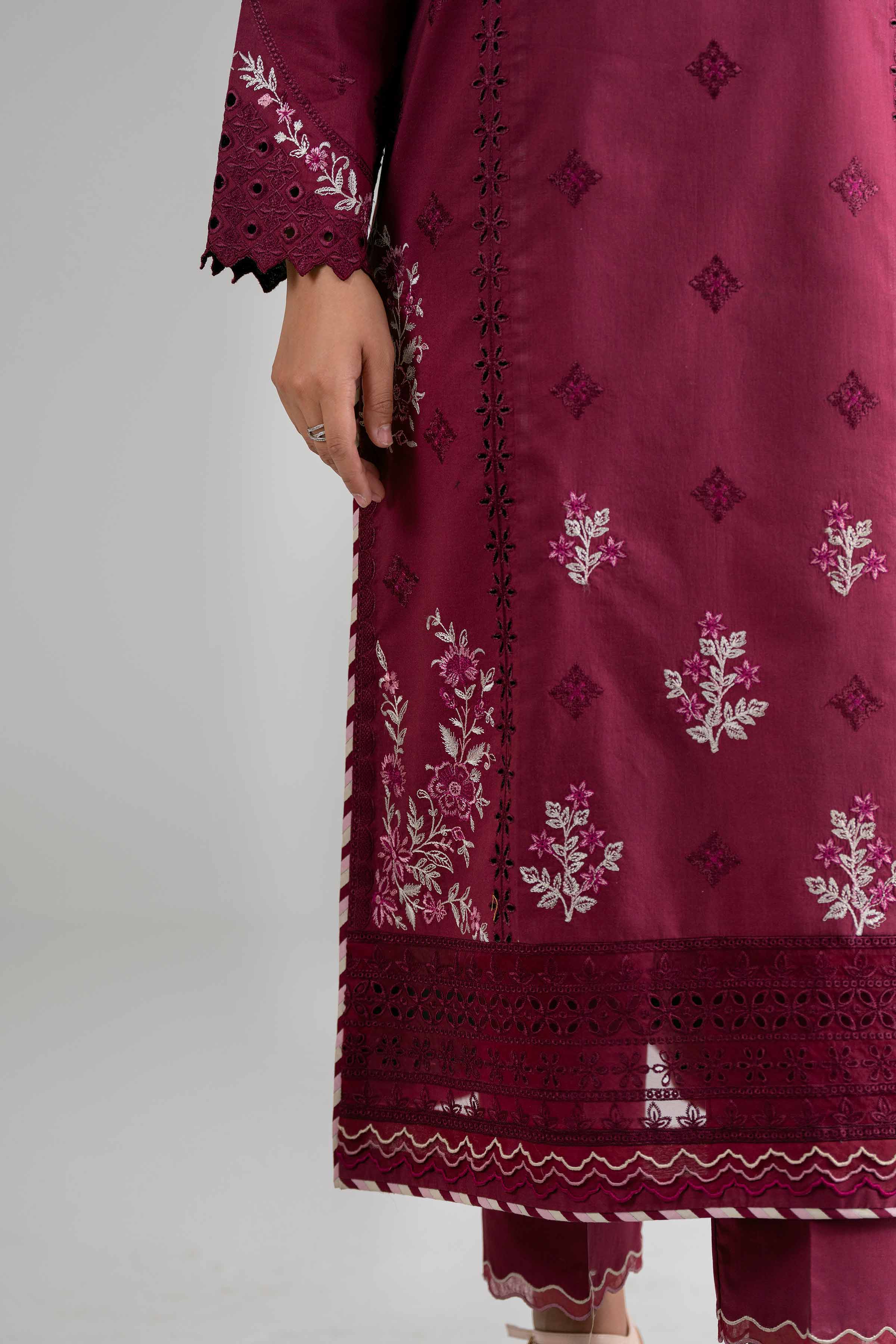 3 Piece - Digital Printed Embroidered Suit - 42601733 Maroon Lawn 3PC Embroidered