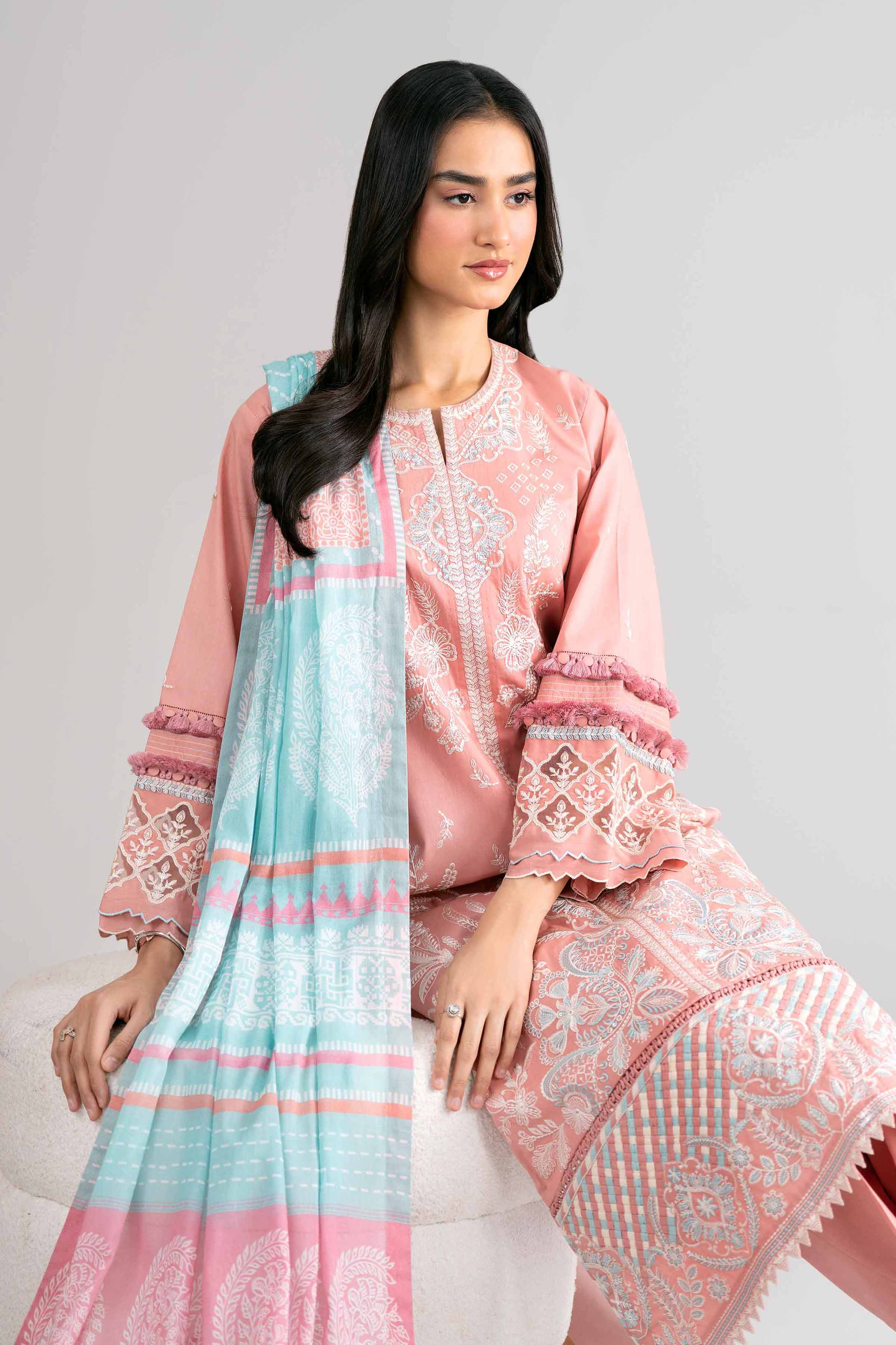 3 Piece - Digital Printed Embroidered Suit - 42601737 Pink Lawn 3PC Embroidered
