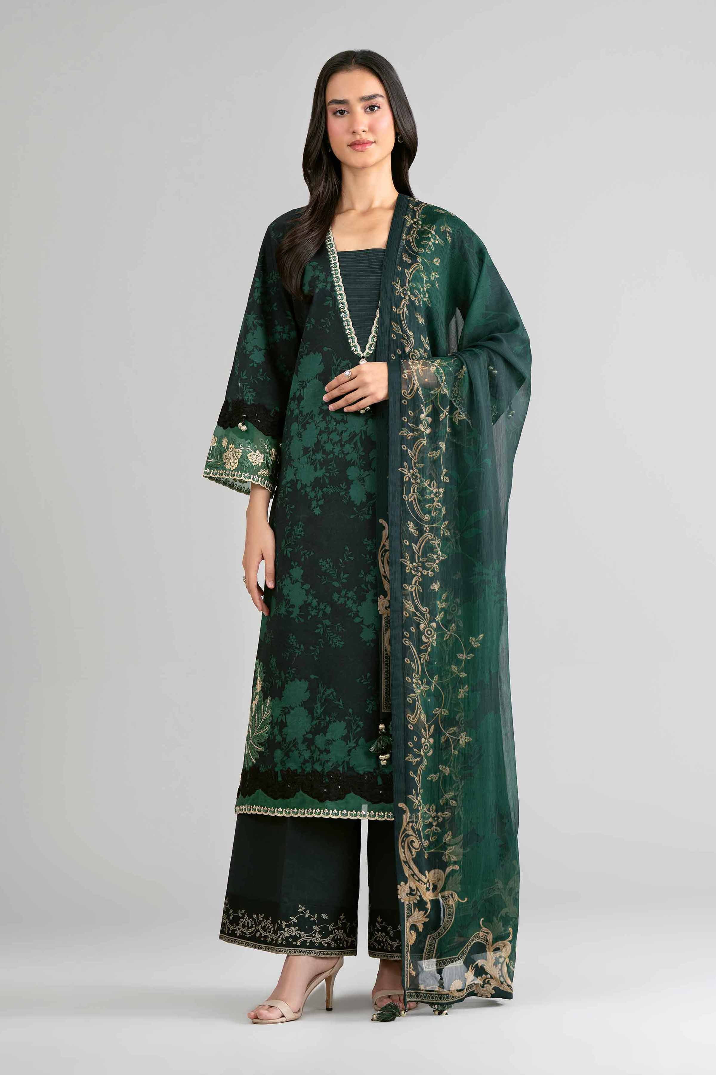 3 Piece - Digital Printed Embroidered Suit - 42601747 Nishat UAE Green Lawn 3PC Embroidered