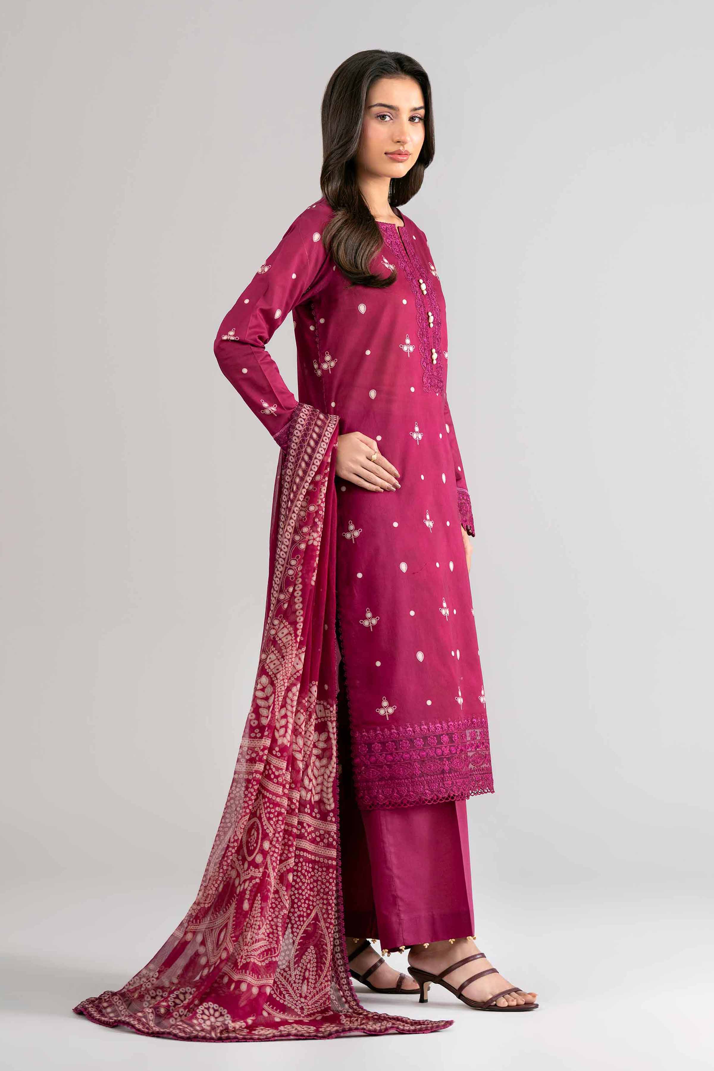 3 Piece - Digital Printed Embroidered Suit - 42601750 Maroon Lawn 3PC Embroidered