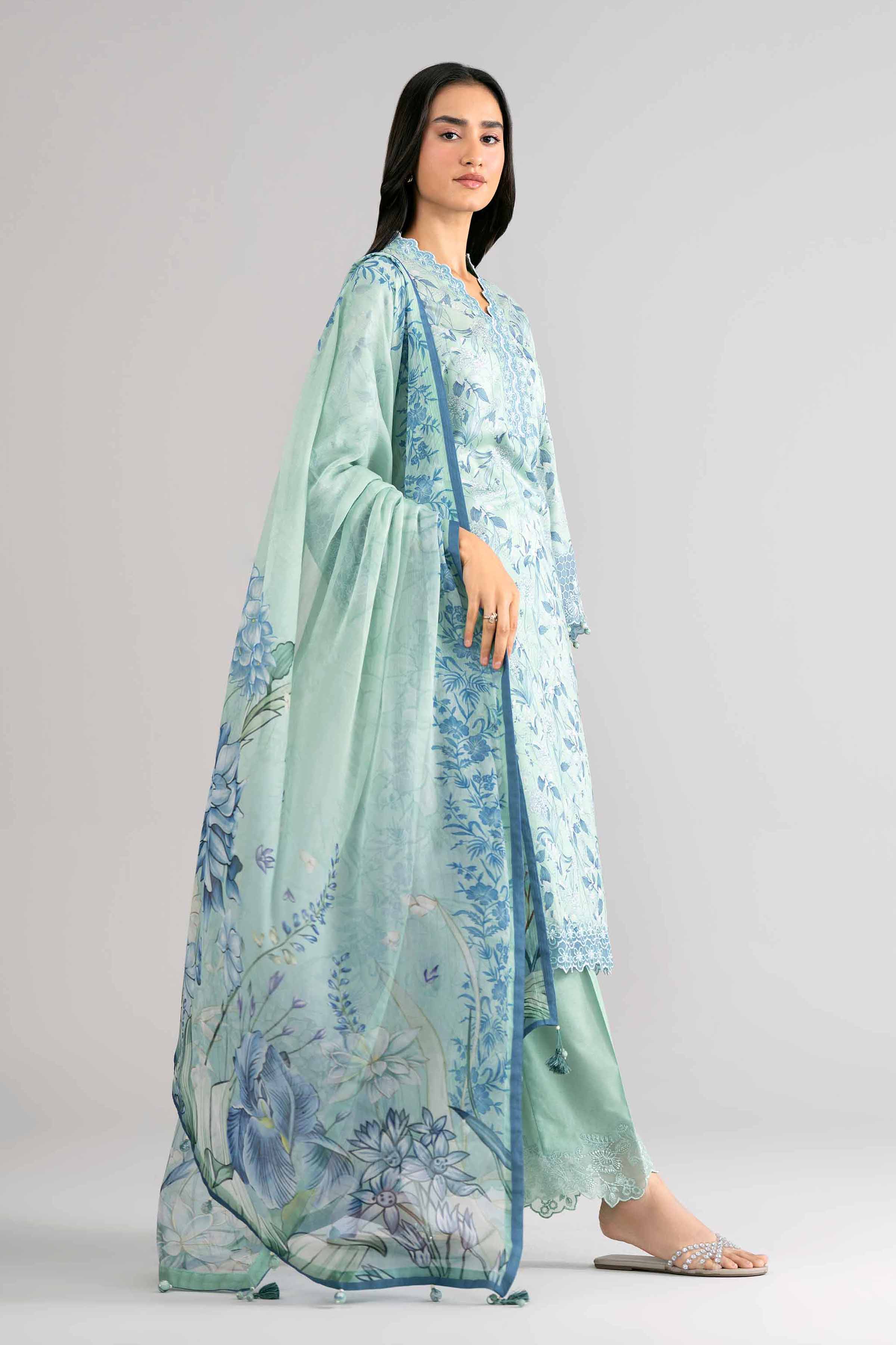 3 Piece - Digital Printed Embroidered Suit - 42601751 Green Lawn 3PC Embroidered