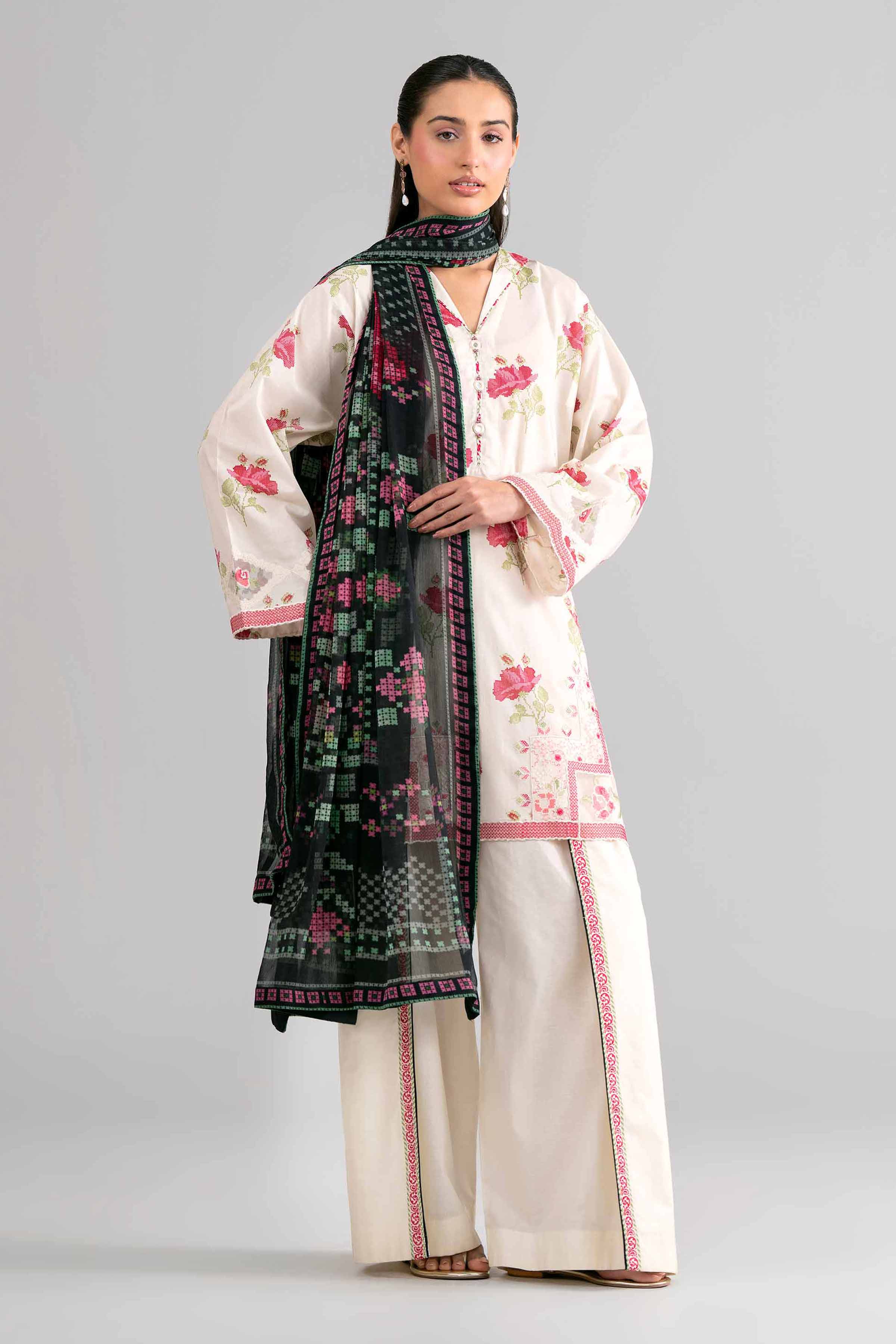 3 Piece - Digital Printed Embroidered Suit - 42601753 Cream Lawn 3PC Embroidered