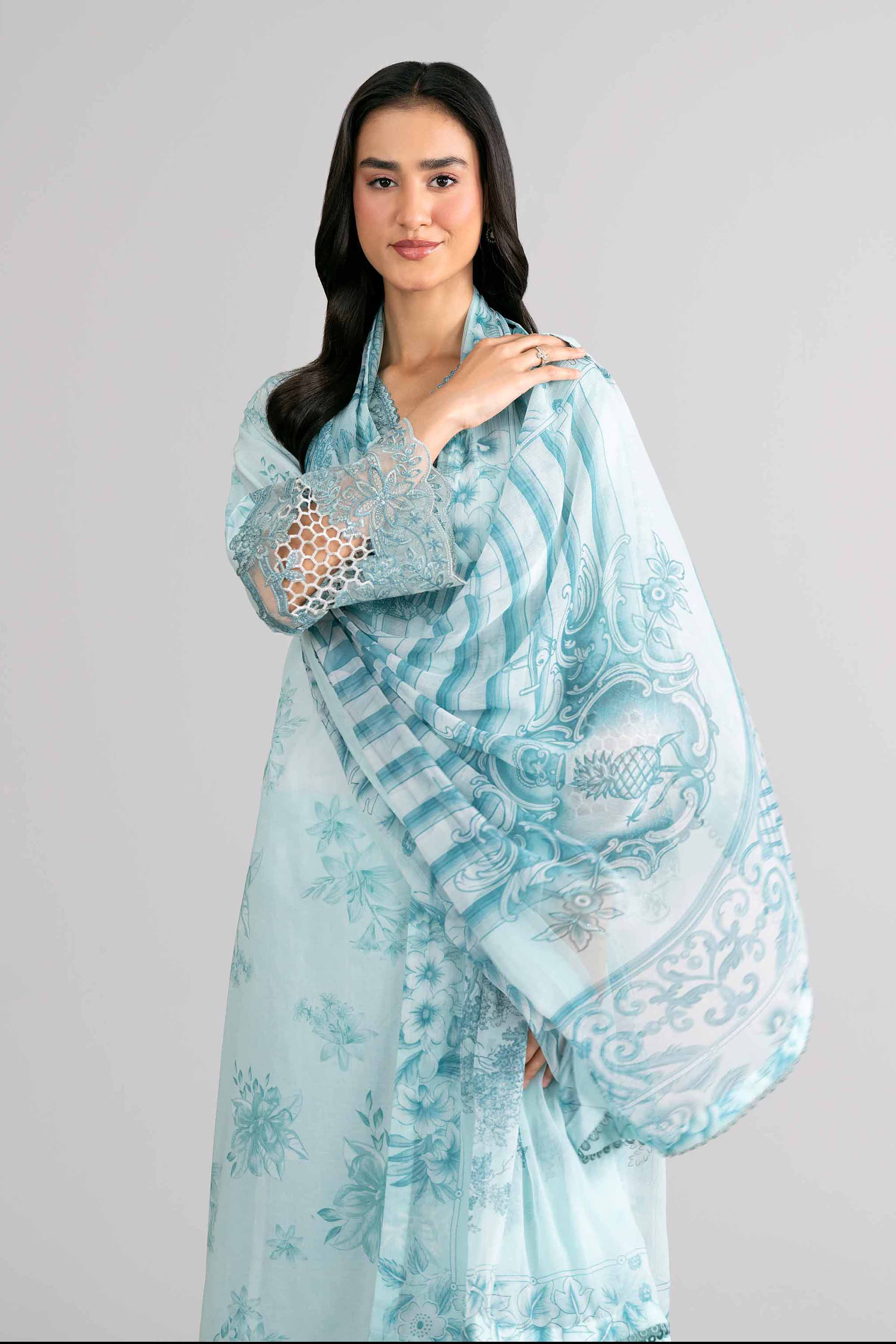 3 Piece - Digital Printed Embroidered Suit - 42601755 Green Lawn 3PC Embroidered