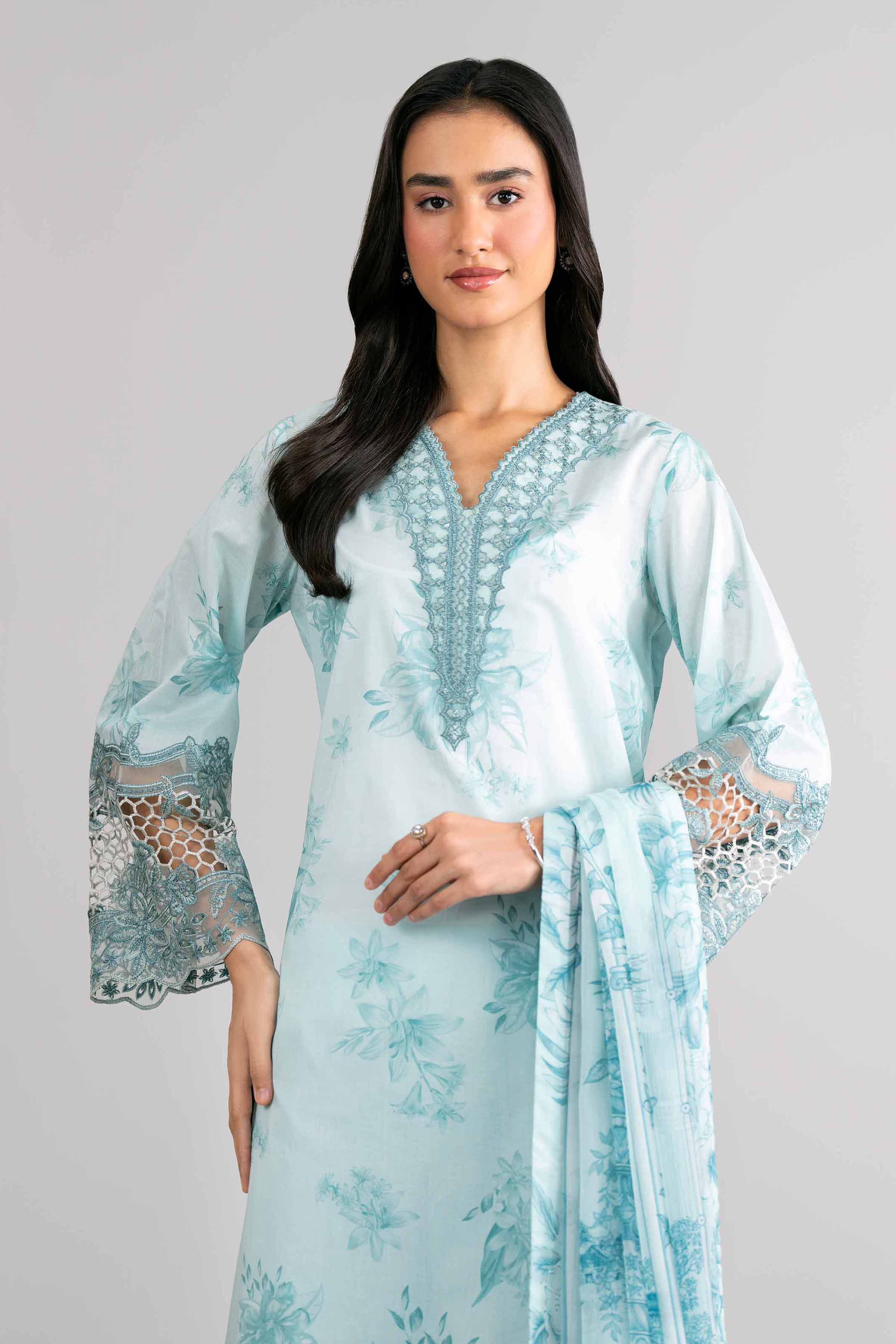 3 Piece - Digital Printed Embroidered Suit - 42601755 Green Lawn 3PC Embroidered