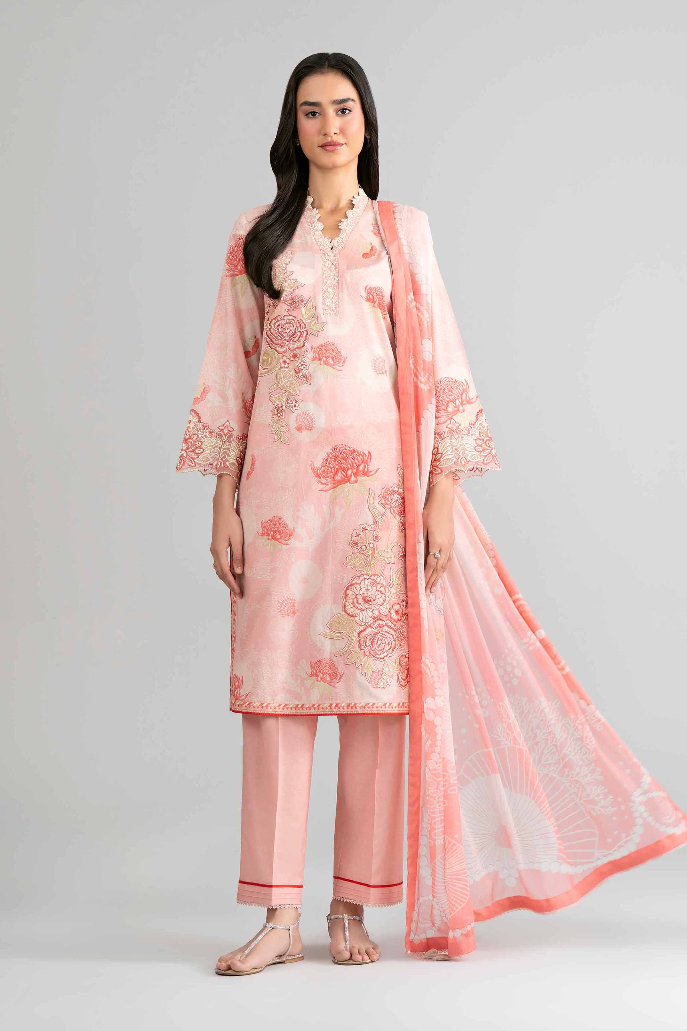 3 Piece - Digital Printed Embroidered Suit - 42601756 Pink Lawn 3PC Embroidered