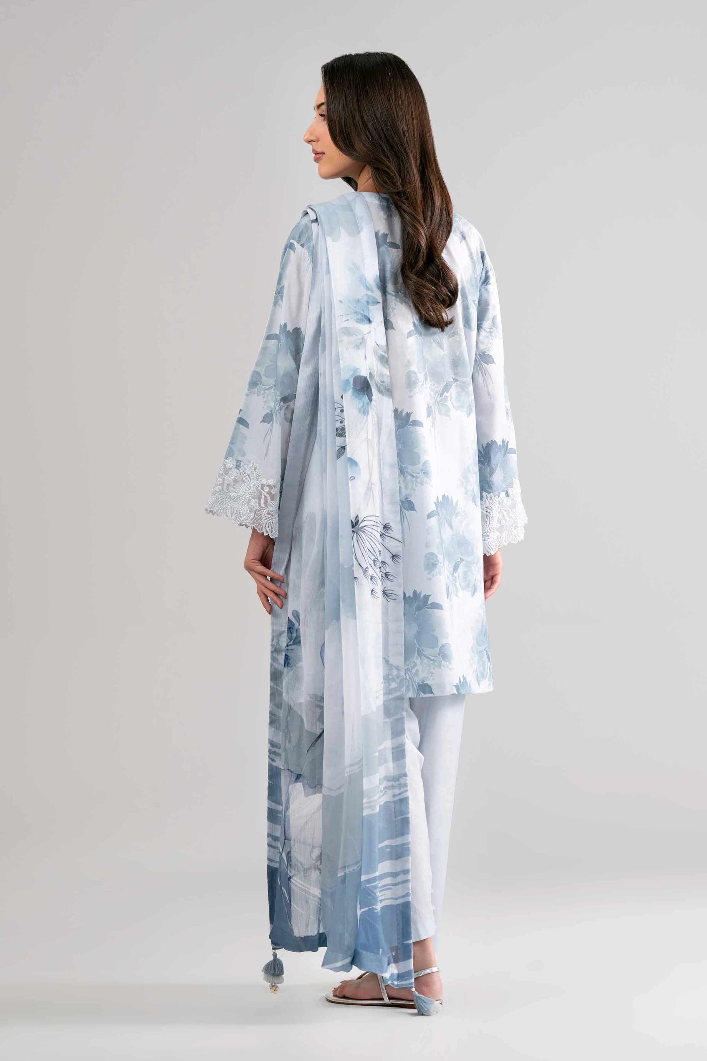 3 Piece - Digital Printed Embroidered Suit - 42601757 Blue Lawn 3PC Embroidered