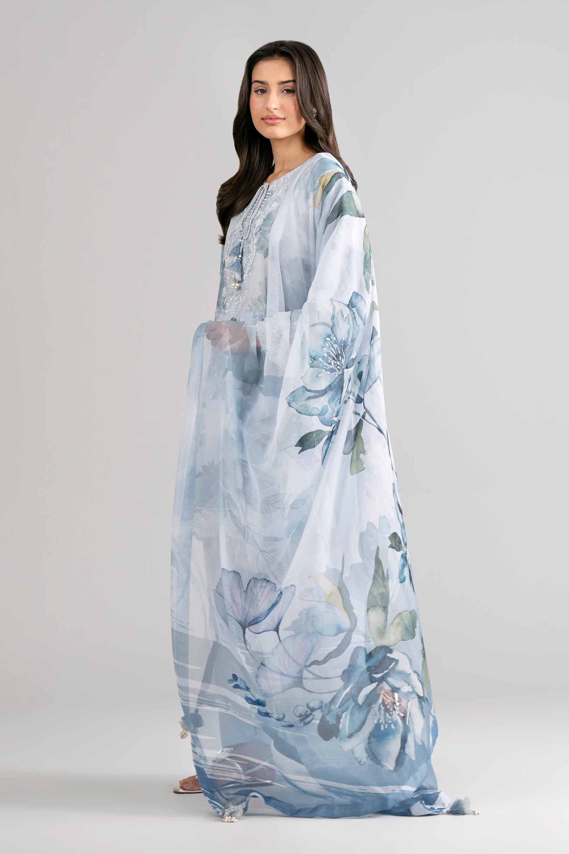 3 Piece - Digital Printed Embroidered Suit - 42601757 Blue Lawn 3PC Embroidered