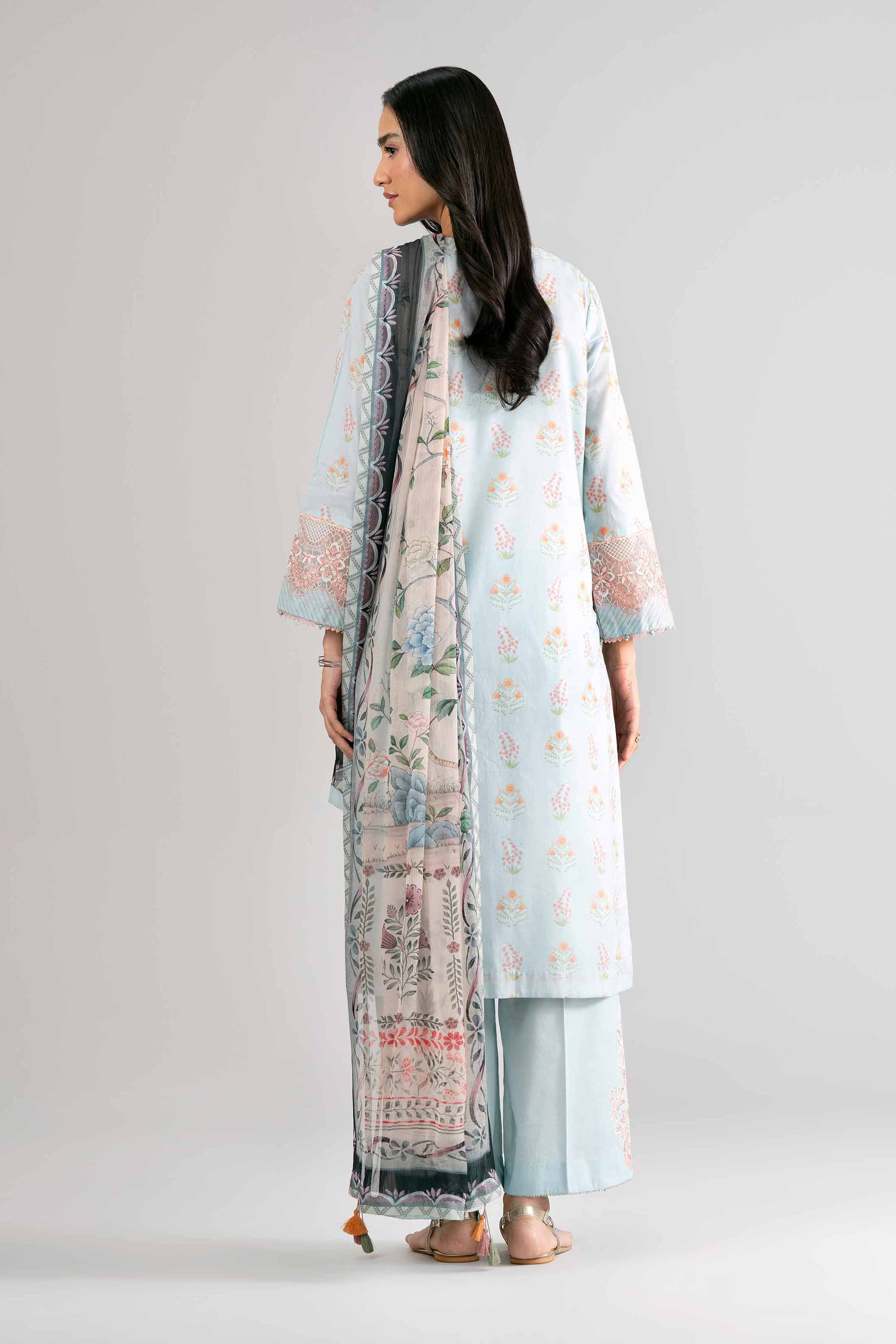 3 Piece - Digital Printed Embroidered Suit - 42601758 Blue Lawn 3PC Embroidered