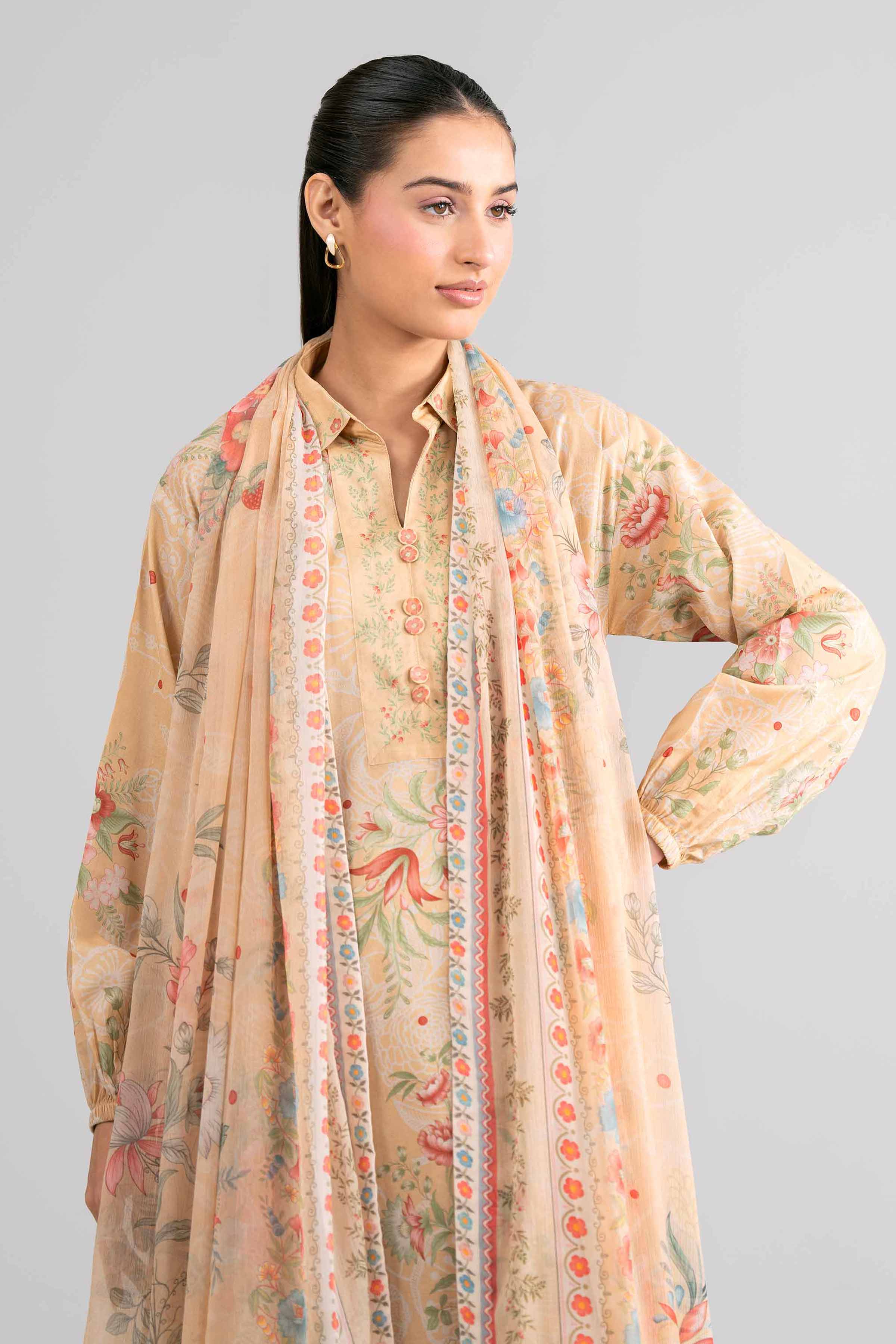 3 Piece - Digital Printed Suit - 42601759 Yellow Lawn 3PC Printed