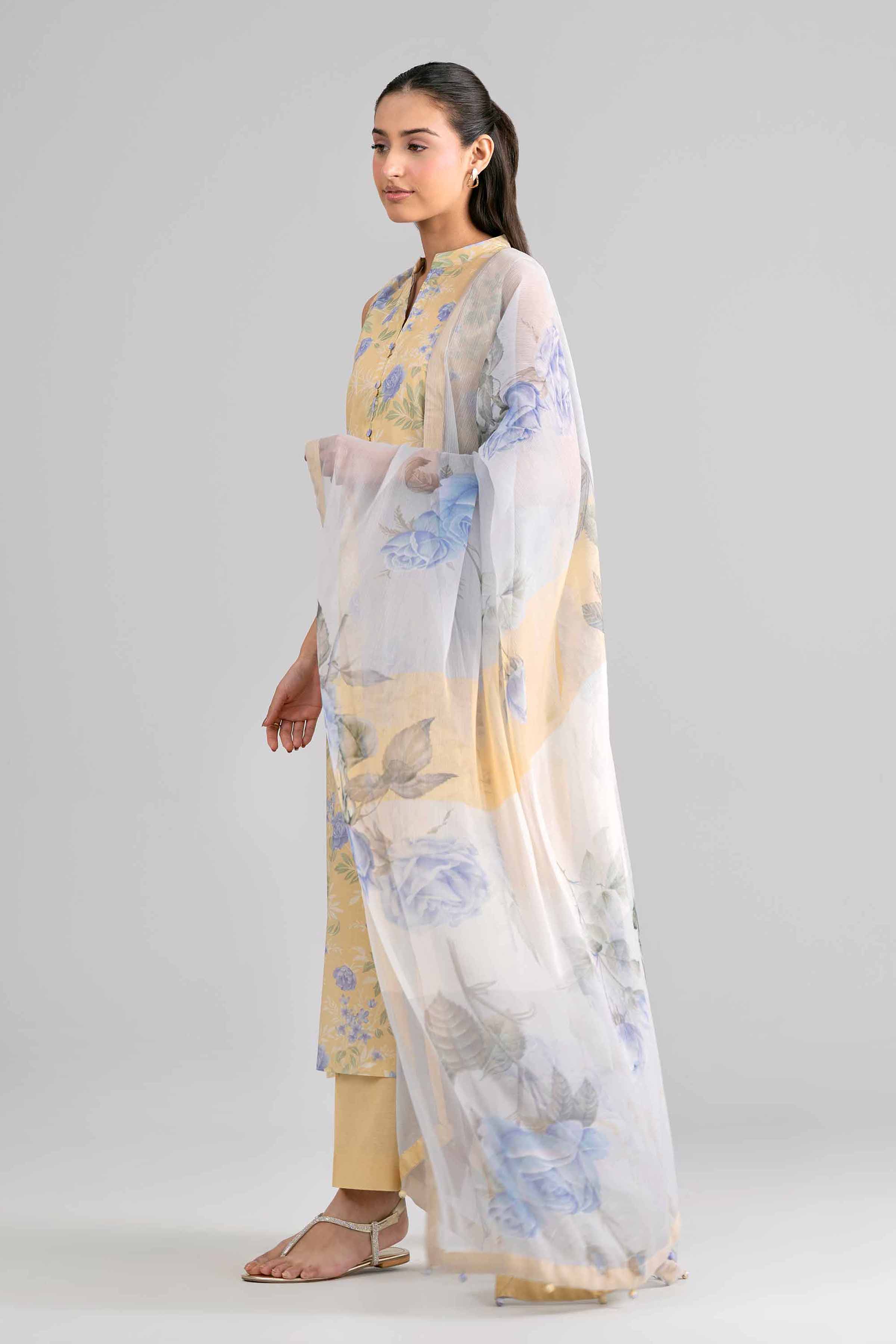 3 Piece - Digital Printed Suit - 42601761 Yellow Lawn 3PC Printed