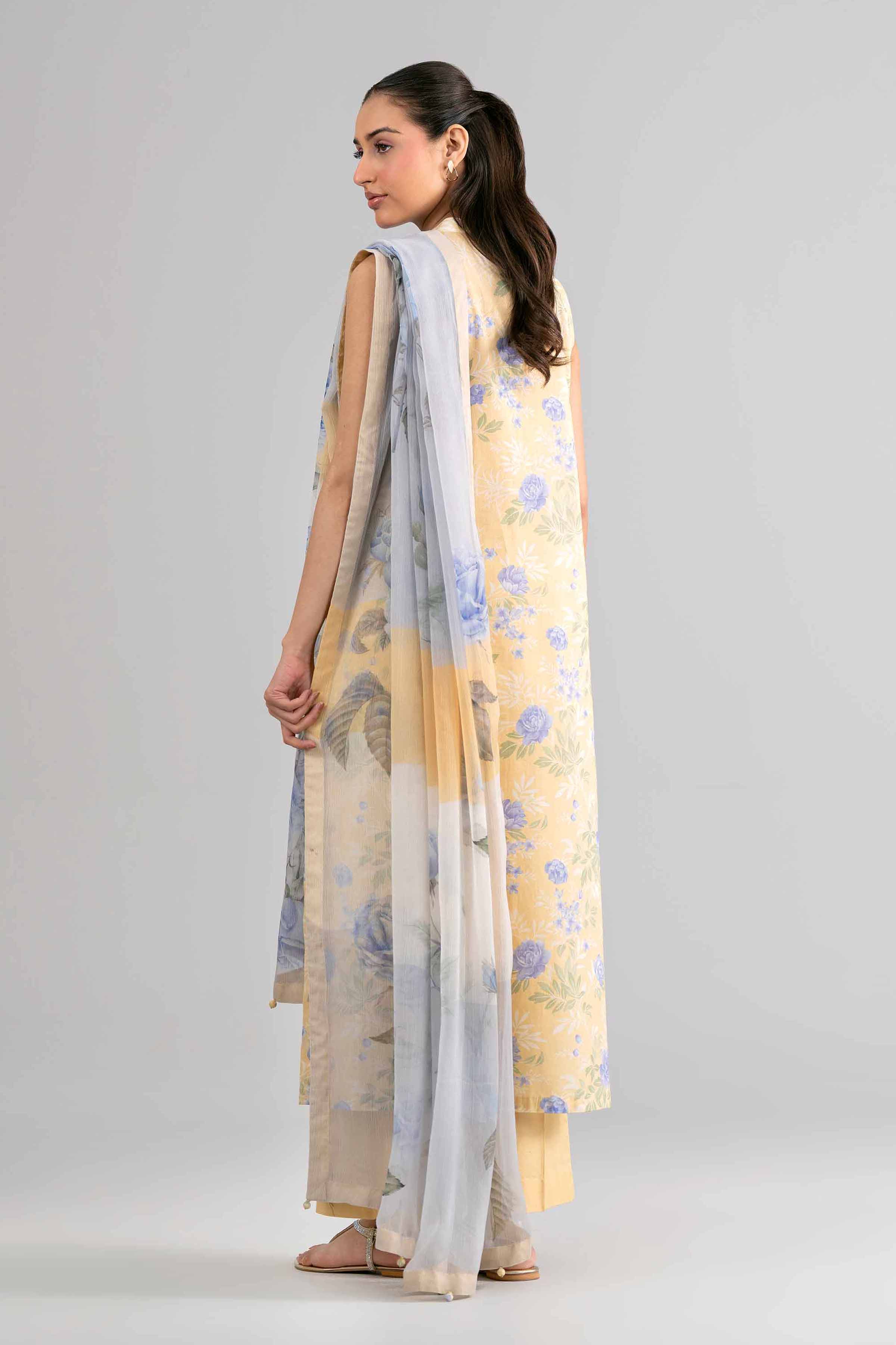 3 Piece - Digital Printed Suit - 42601761 Yellow Lawn 3PC Printed