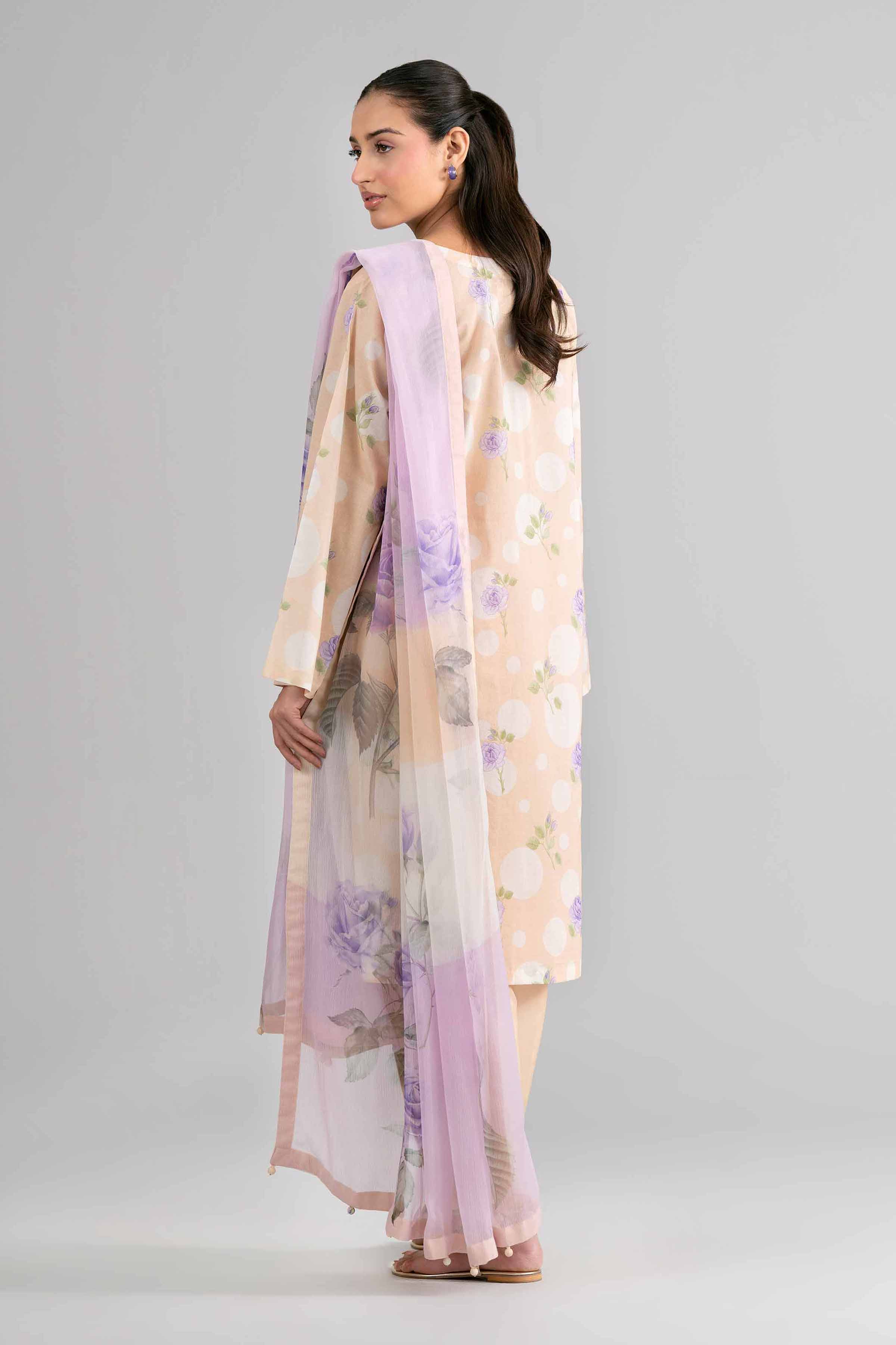 3 Piece - Digital Printed Suit - 42601762 Cream Lawn 3PC Printed