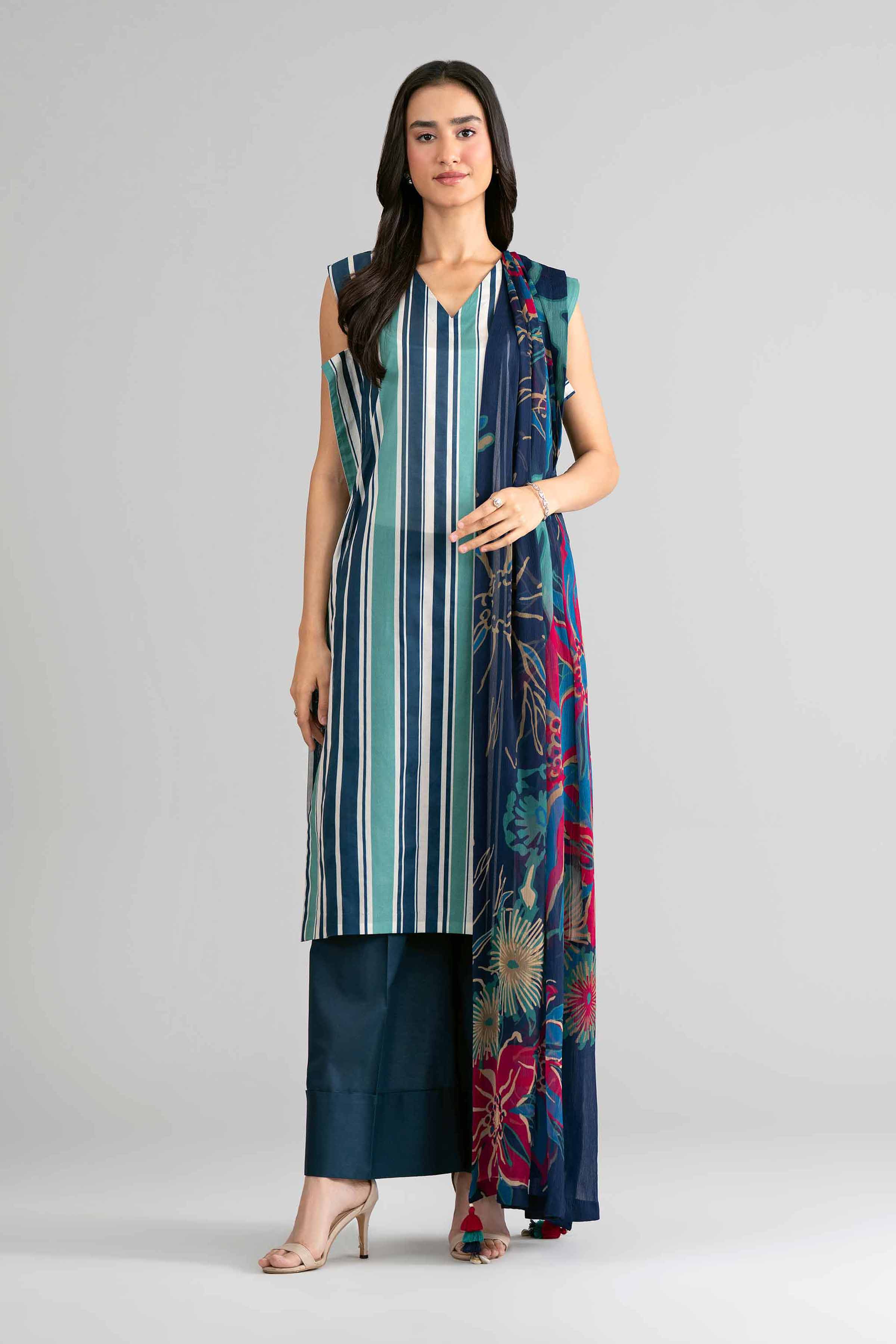 3 Piece - Digital Printed Suit - 42601765 Blue Lawn 3PC Printed