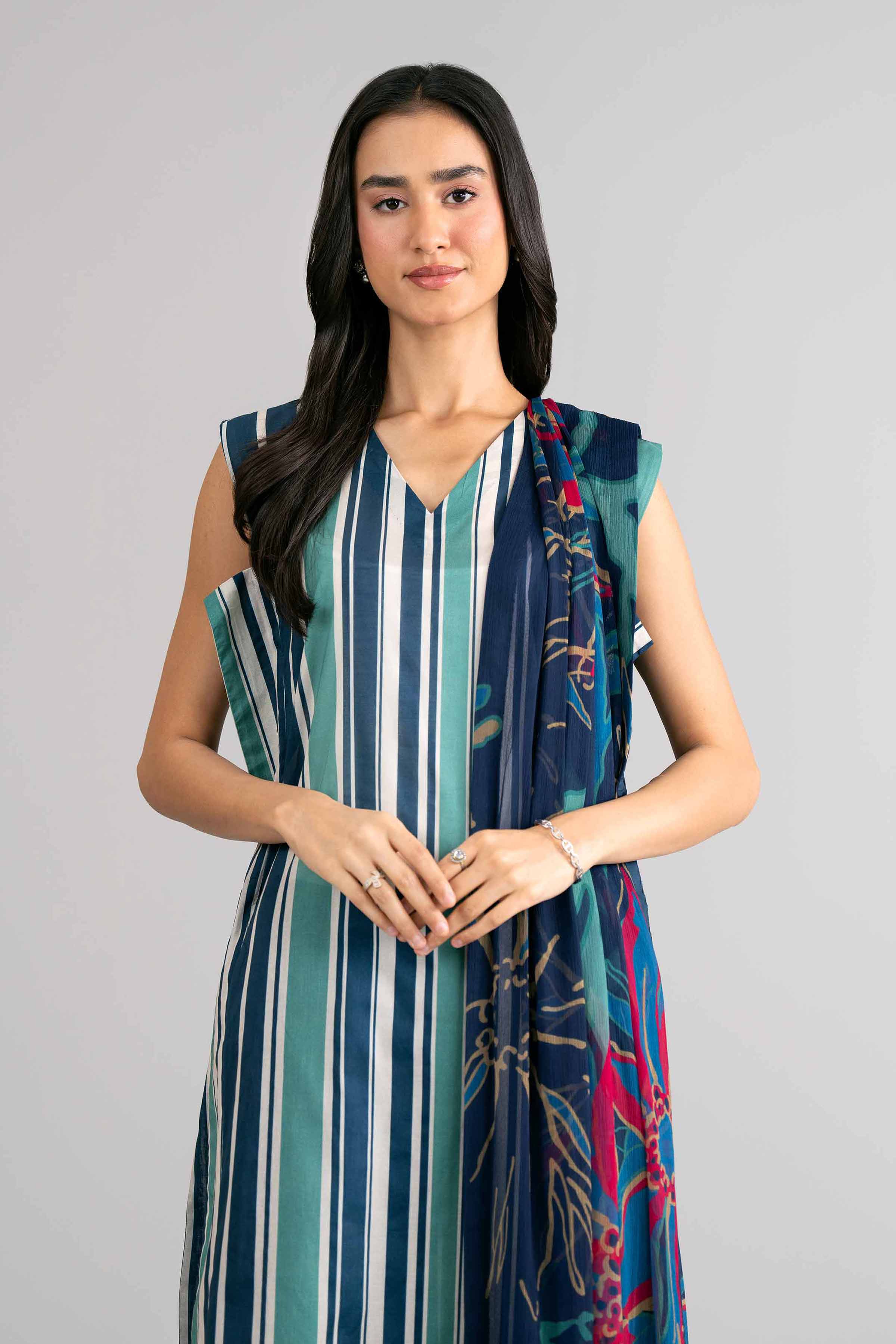 3 Piece - Digital Printed Suit - 42601765 Blue Lawn 3PC Printed