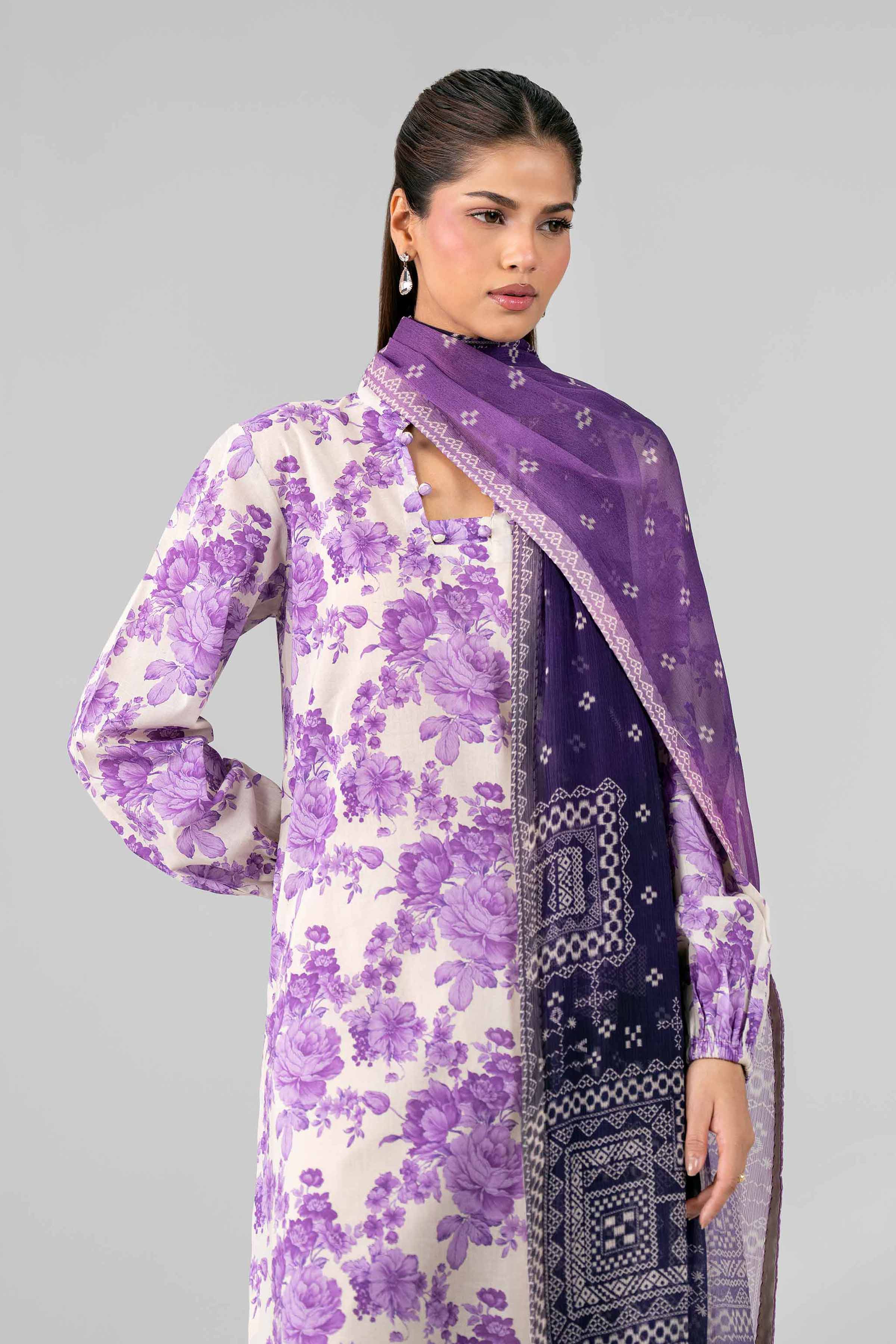 3 Piece - Digital Printed Suit - 42601766 Purple Lawn 3PC Printed