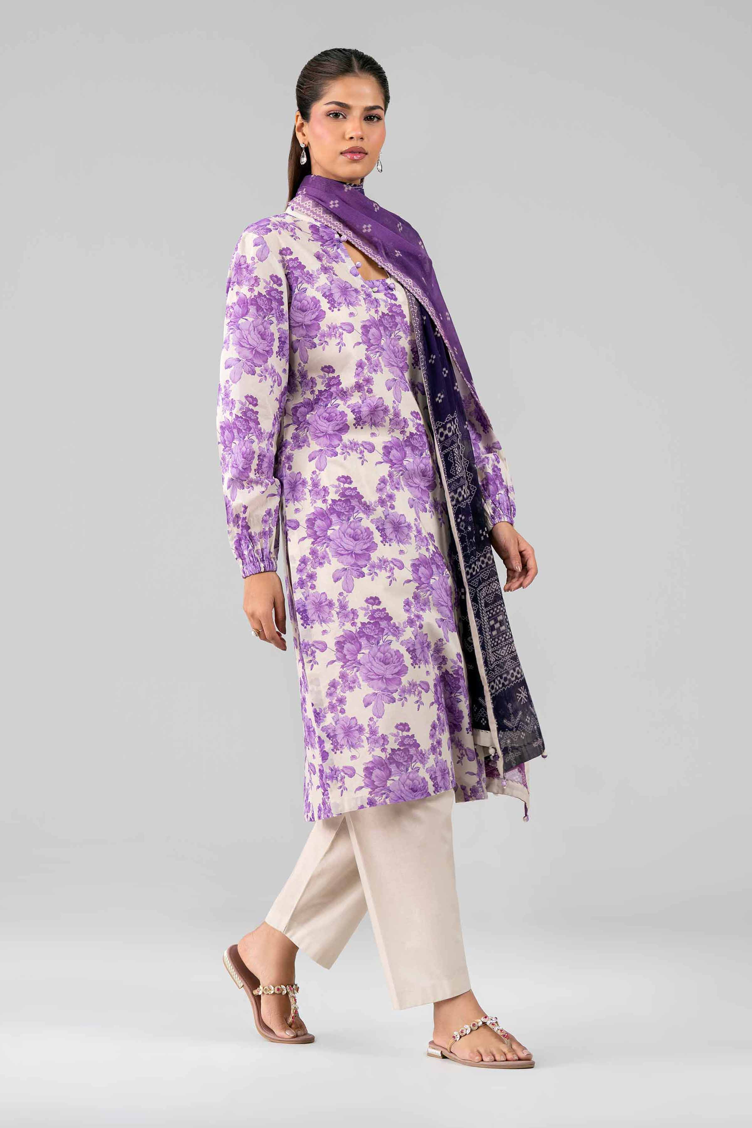 3 Piece - Digital Printed Suit - 42601766 Purple Lawn 3PC Printed