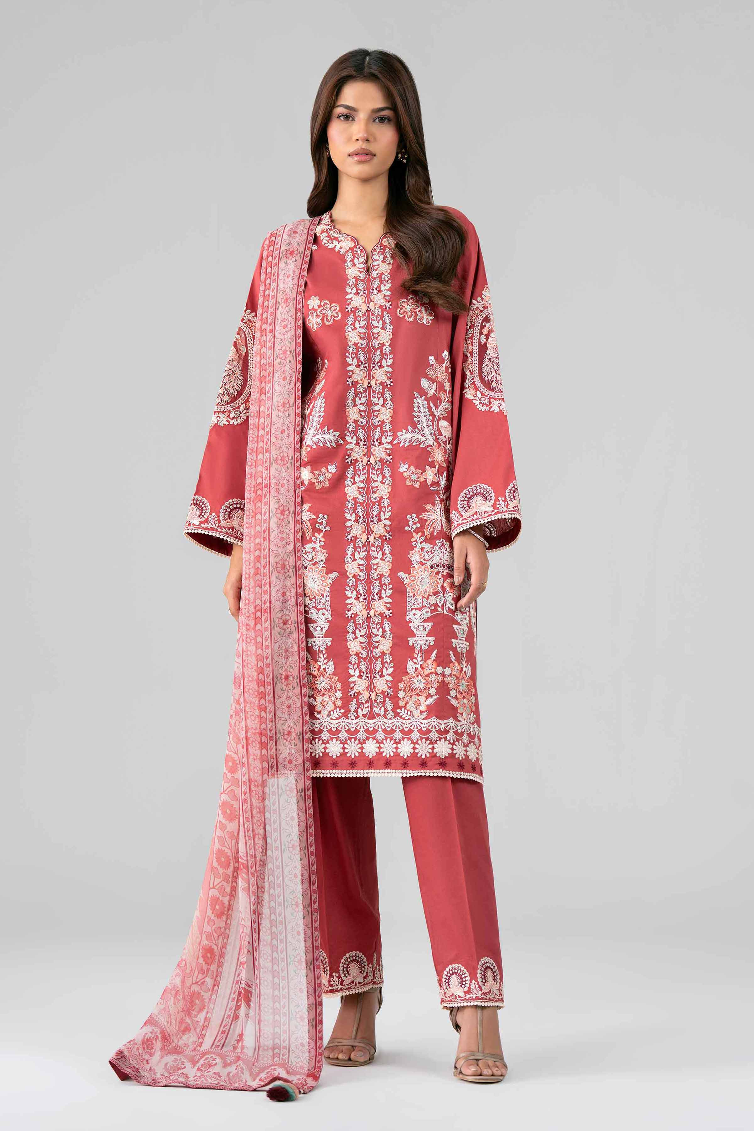 3 Piece - Digital Printed Embroidered Suit - 42601769 Red Lawn 3PC Embroidered