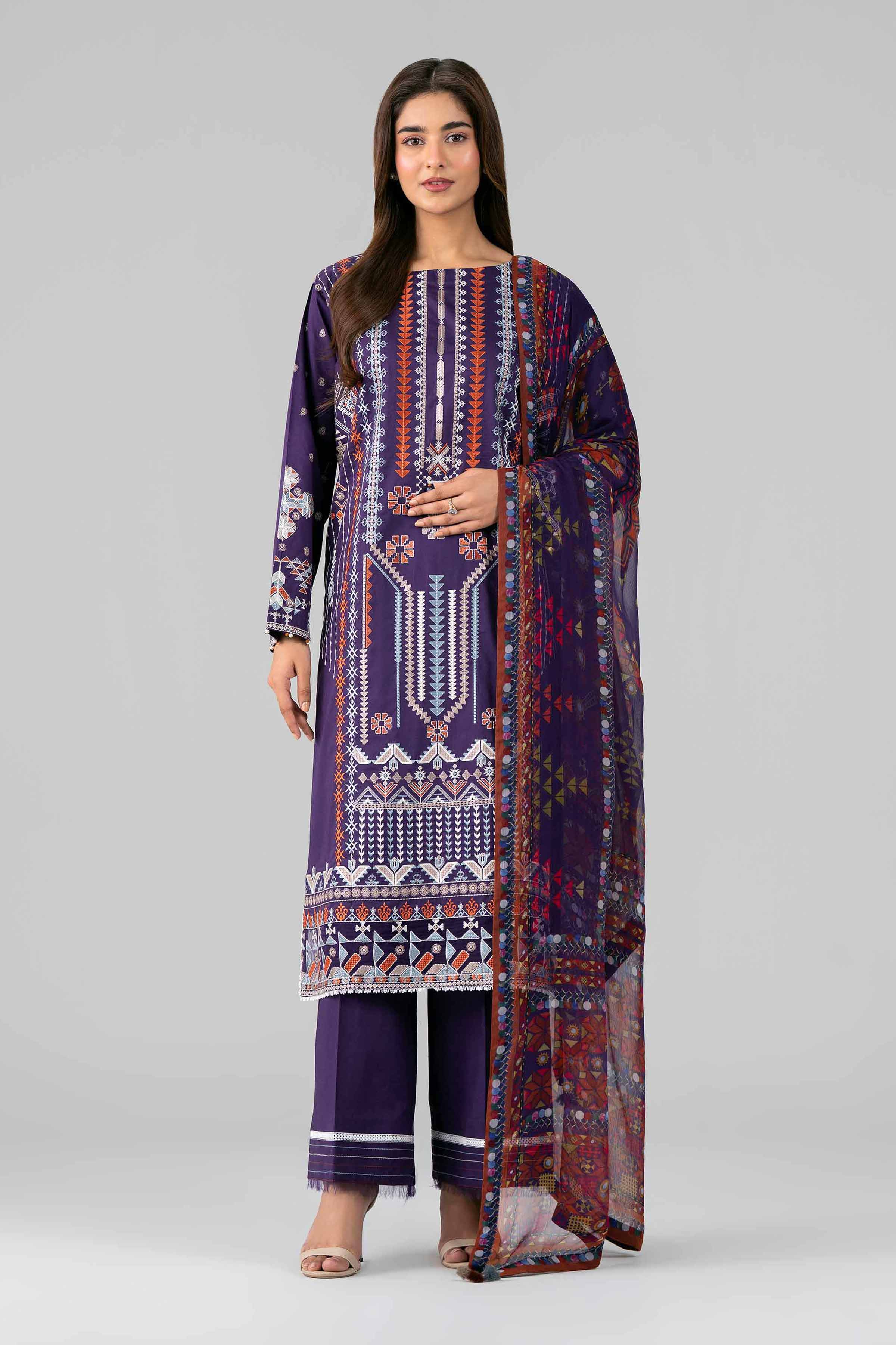 3 Piece - Digital Printed Embroidered Suit - 42601772 Purple Lawn 3PC Embroidered