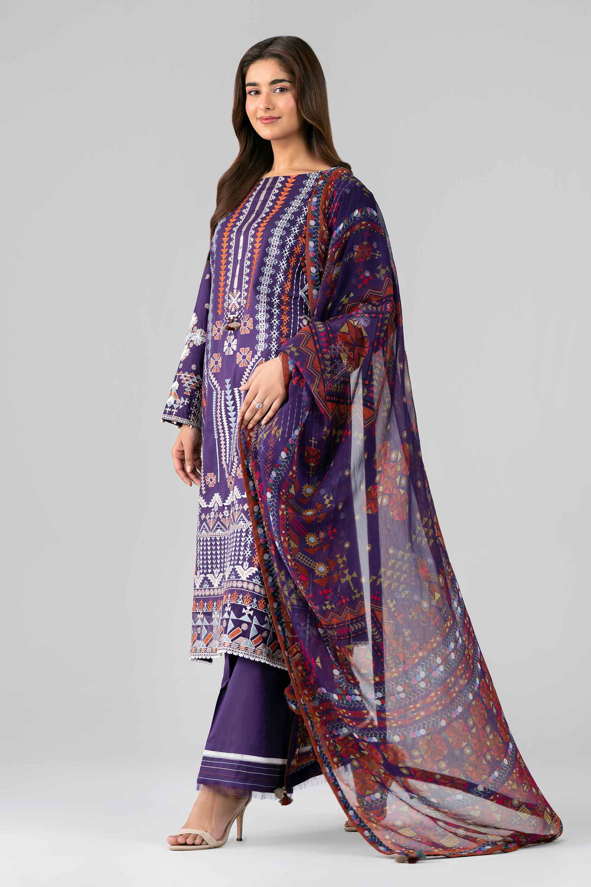 3 Piece - Digital Printed Embroidered Suit - 42601772 Purple Lawn 3PC Embroidered