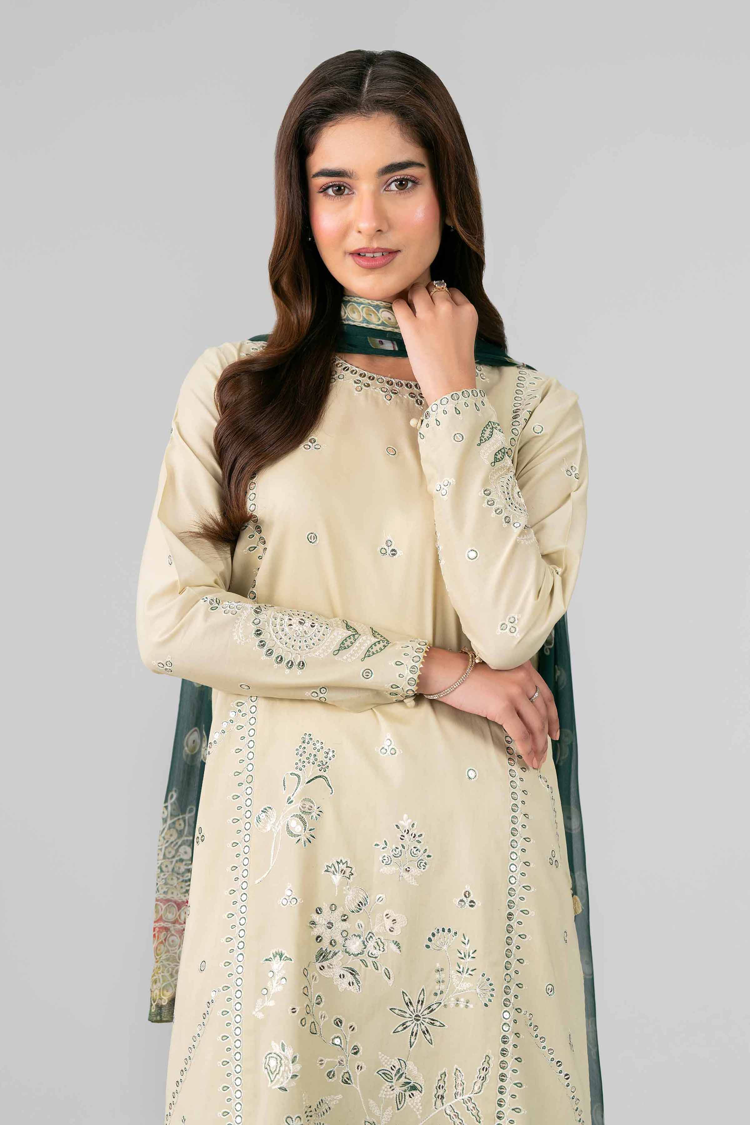 NISHAT UAE 3Pc Embroidered Unstitched Women Beige Lawn Suit