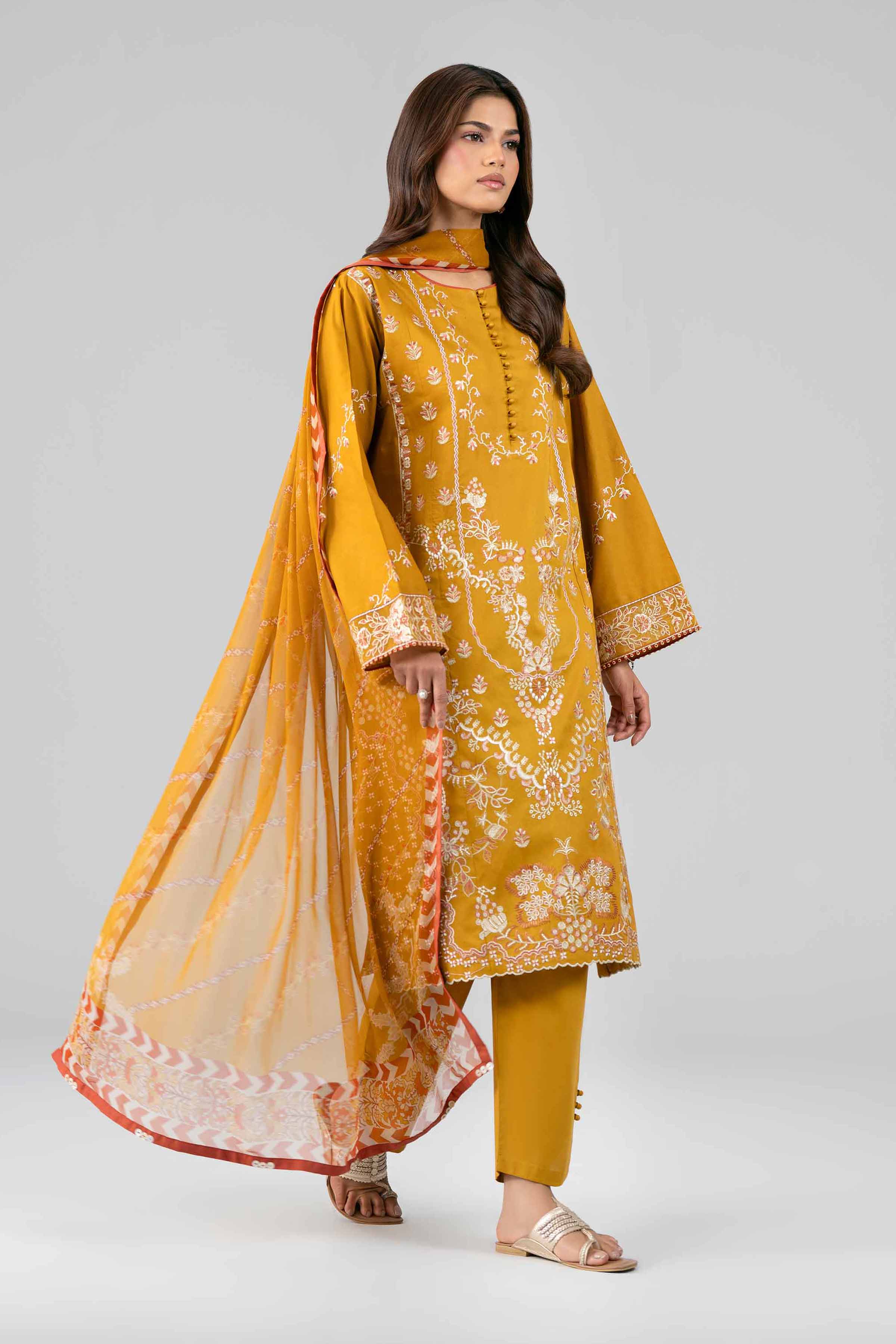 3 Piece - Digital Printed Embroidered Suit - 42601774 Nishat UAE Yellow Lawn 3PC Embroidered