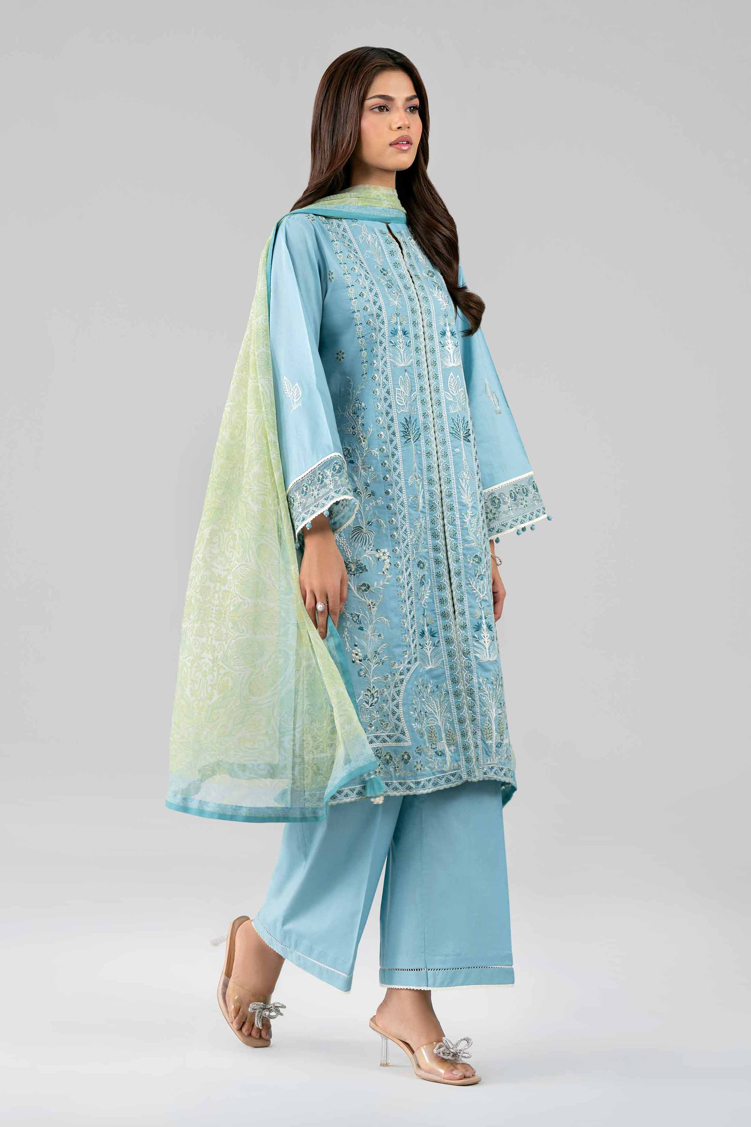 3 Piece - Digital Printed Embroidered Suit - 42601776 Blue Lawn 3PC Embroidered