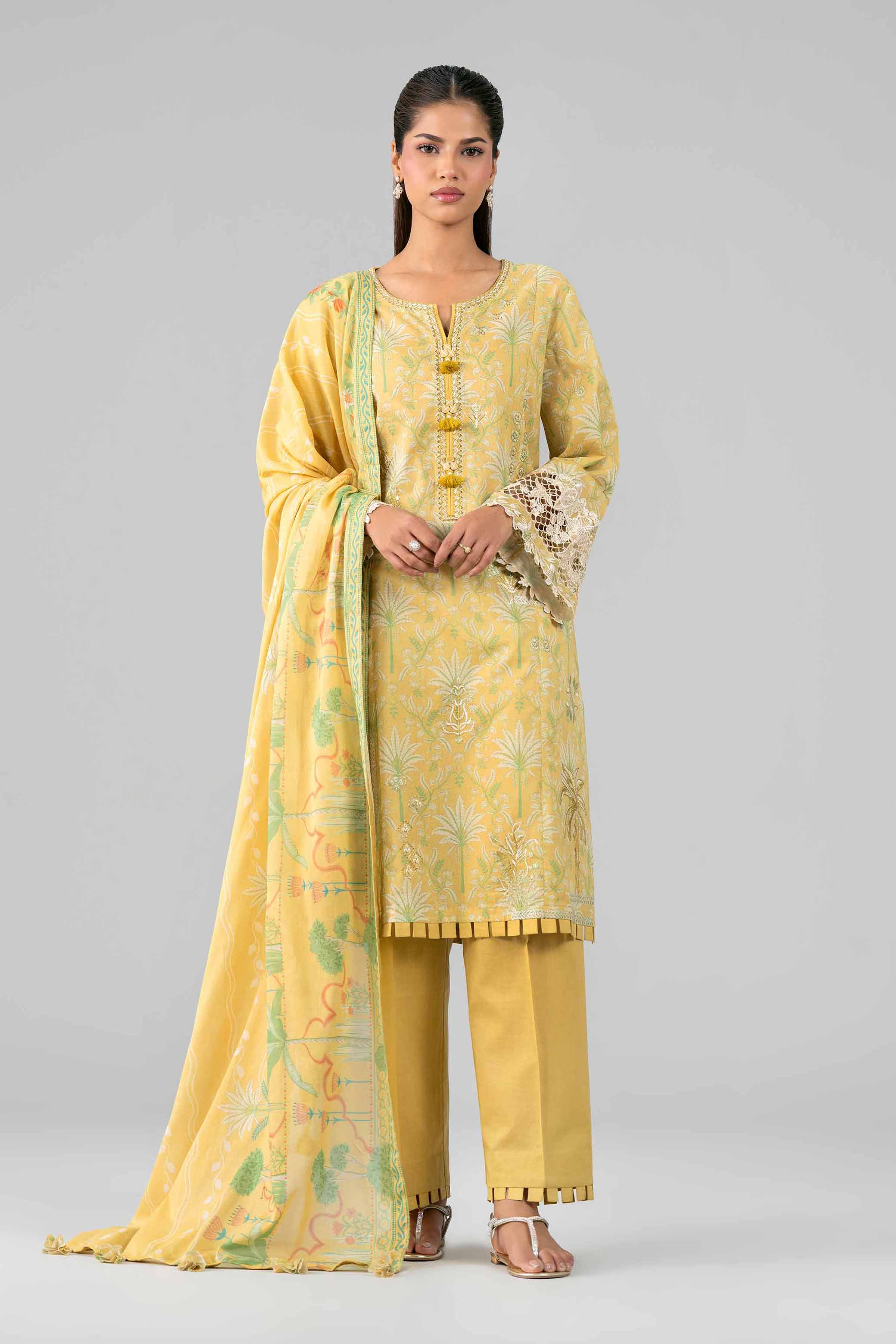 3 Piece - Printed Embroidered Suit - 42601782 Yellow Lawn 3PC Embroidered