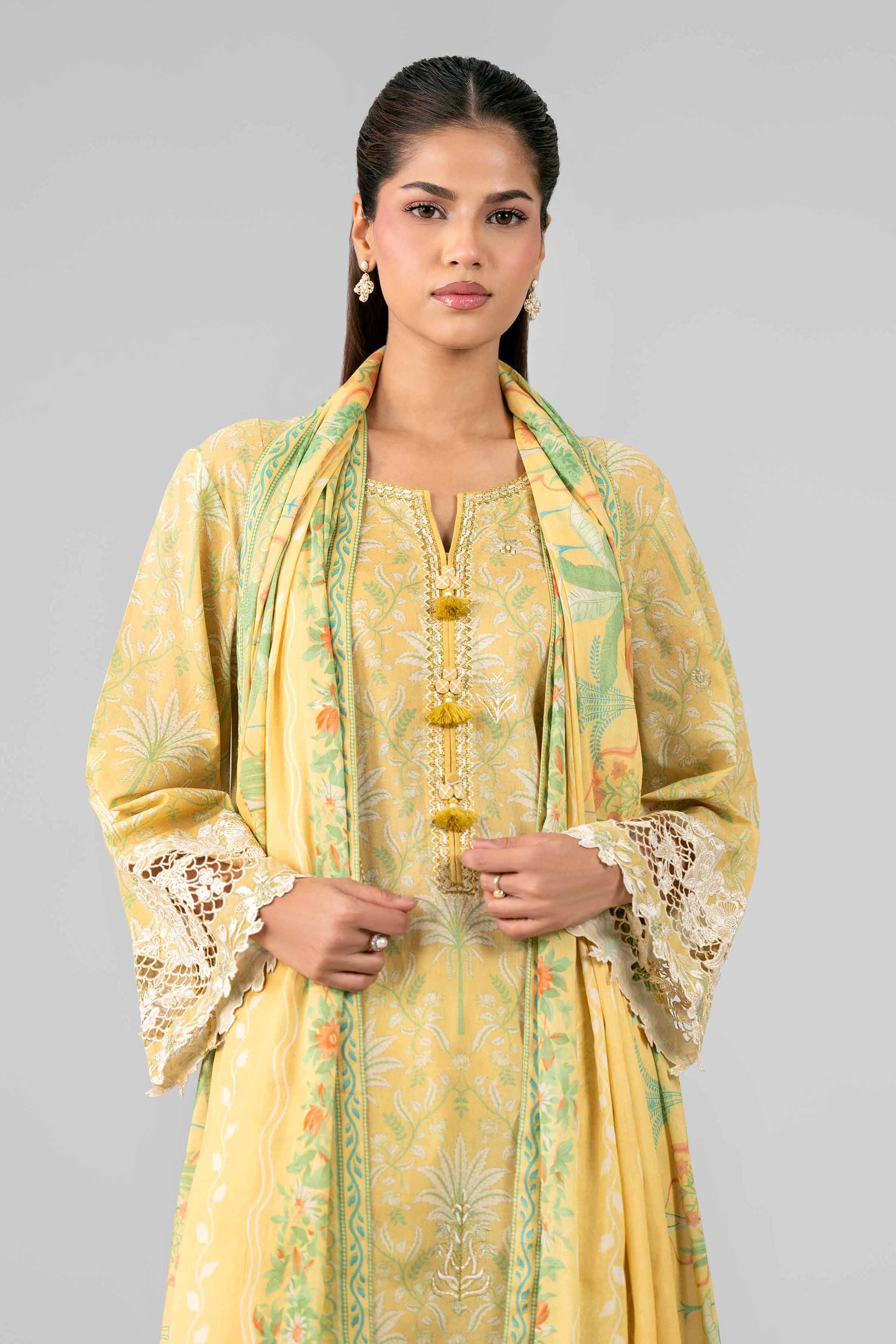 3 Piece - Printed Embroidered Suit - 42601782 Yellow Lawn 3PC Embroidered