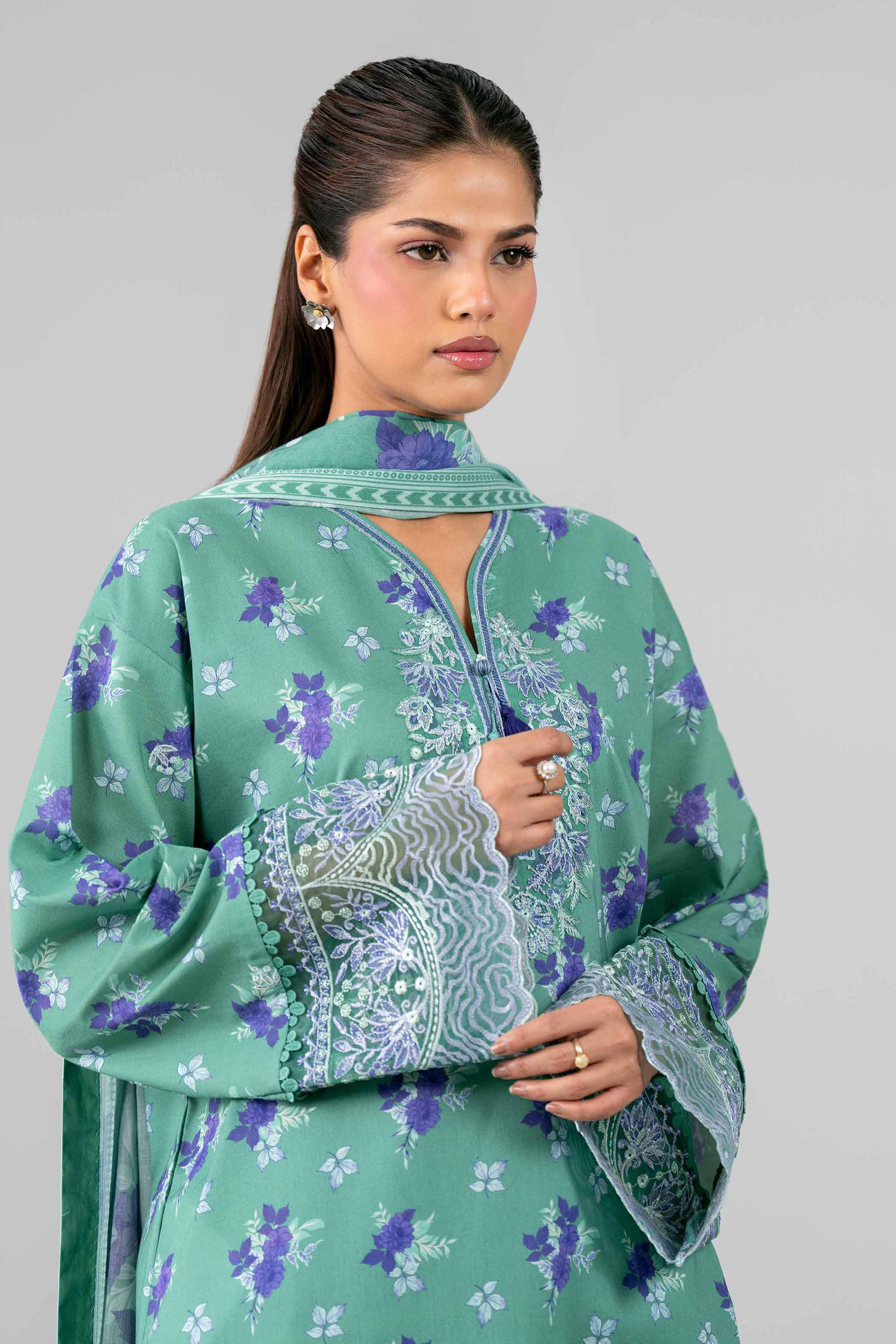 3 Piece - Printed Embroidered Suit - 42601784 Green Lawn 3PC Embroidered