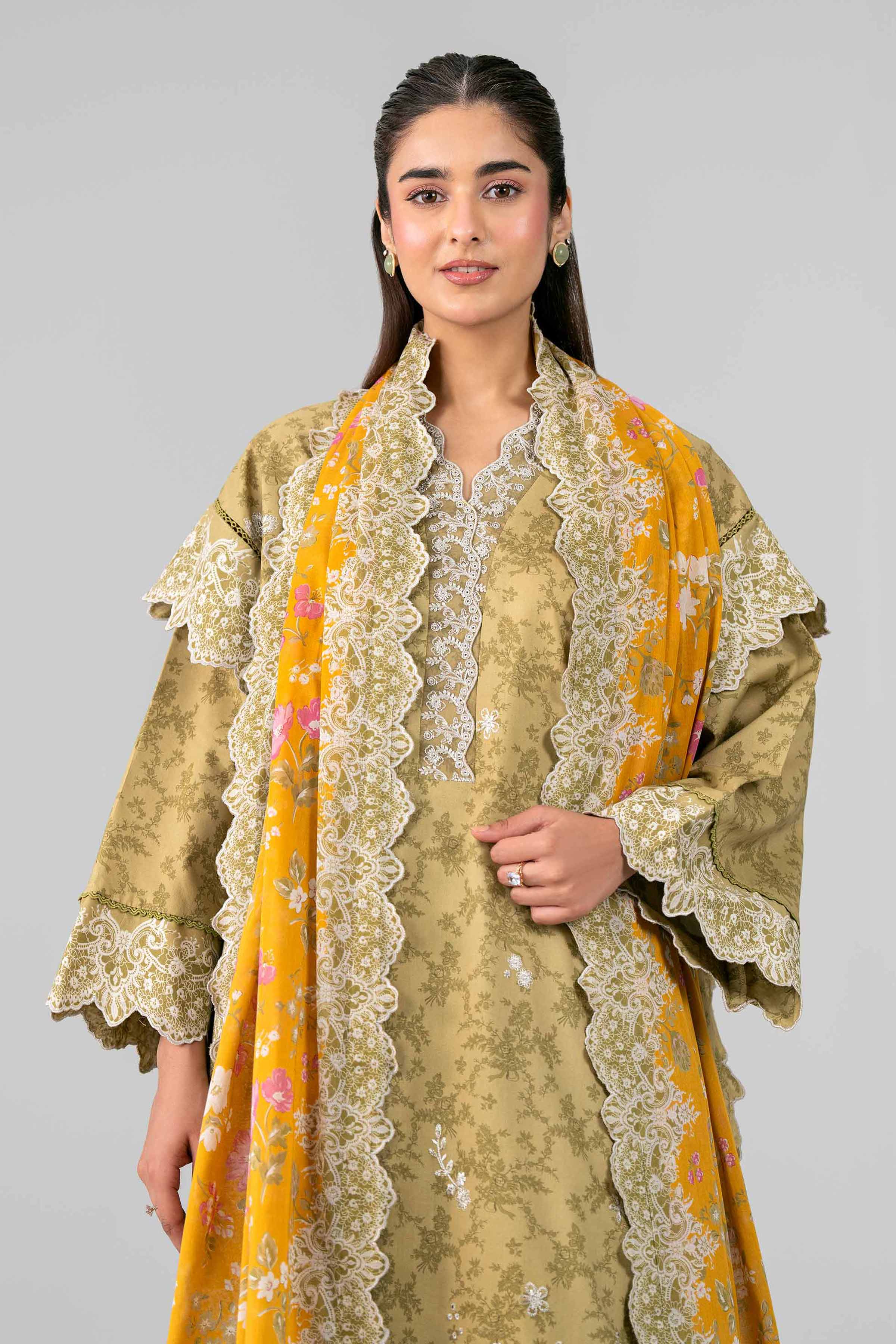 3 Piece - Printed Embroidered Suit - 42601785 Green Lawn 3PC Embroidered