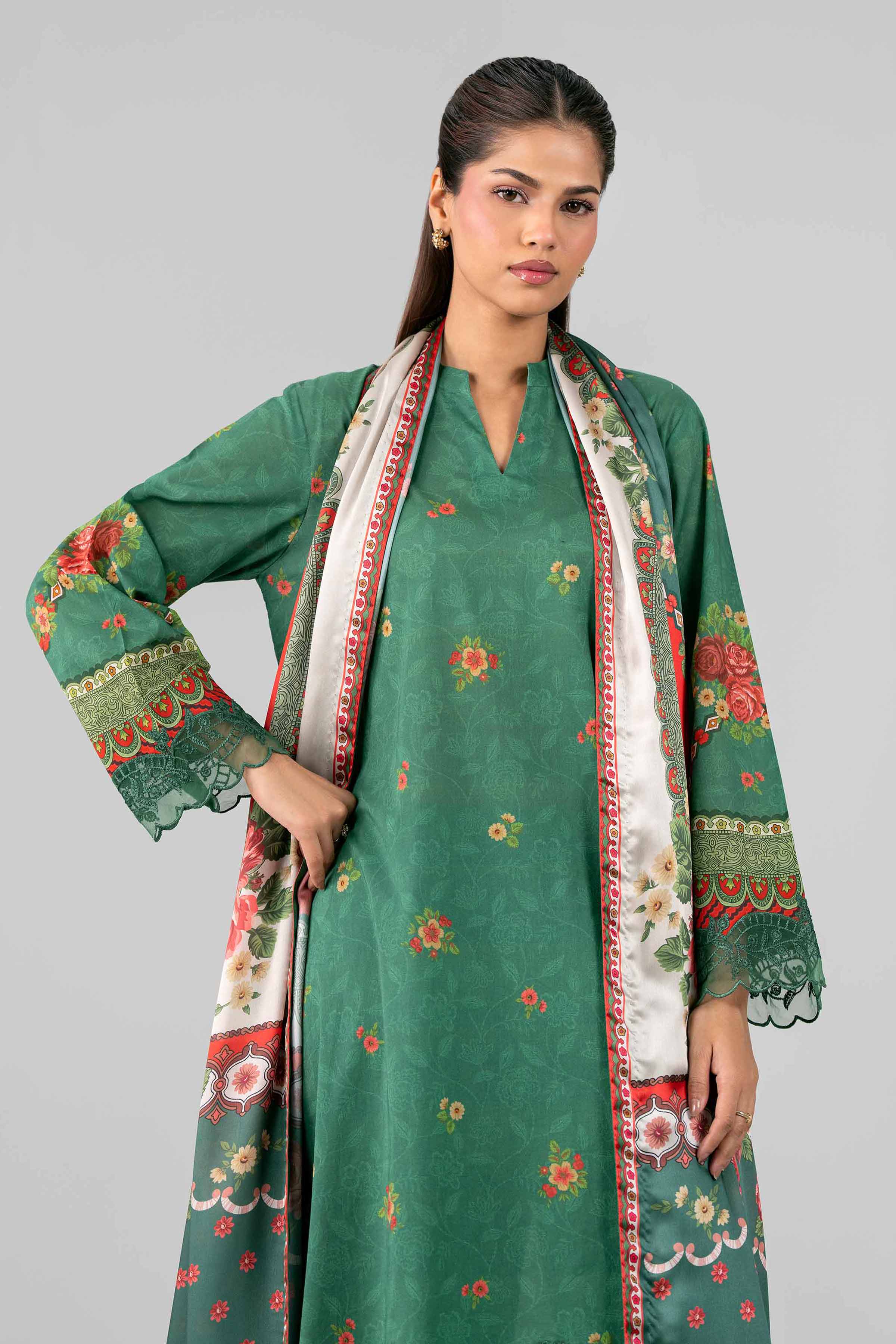 3 Piece - Digital Printed Embroidered Suit - 42601794 Green Lawn 3PC Embroidered