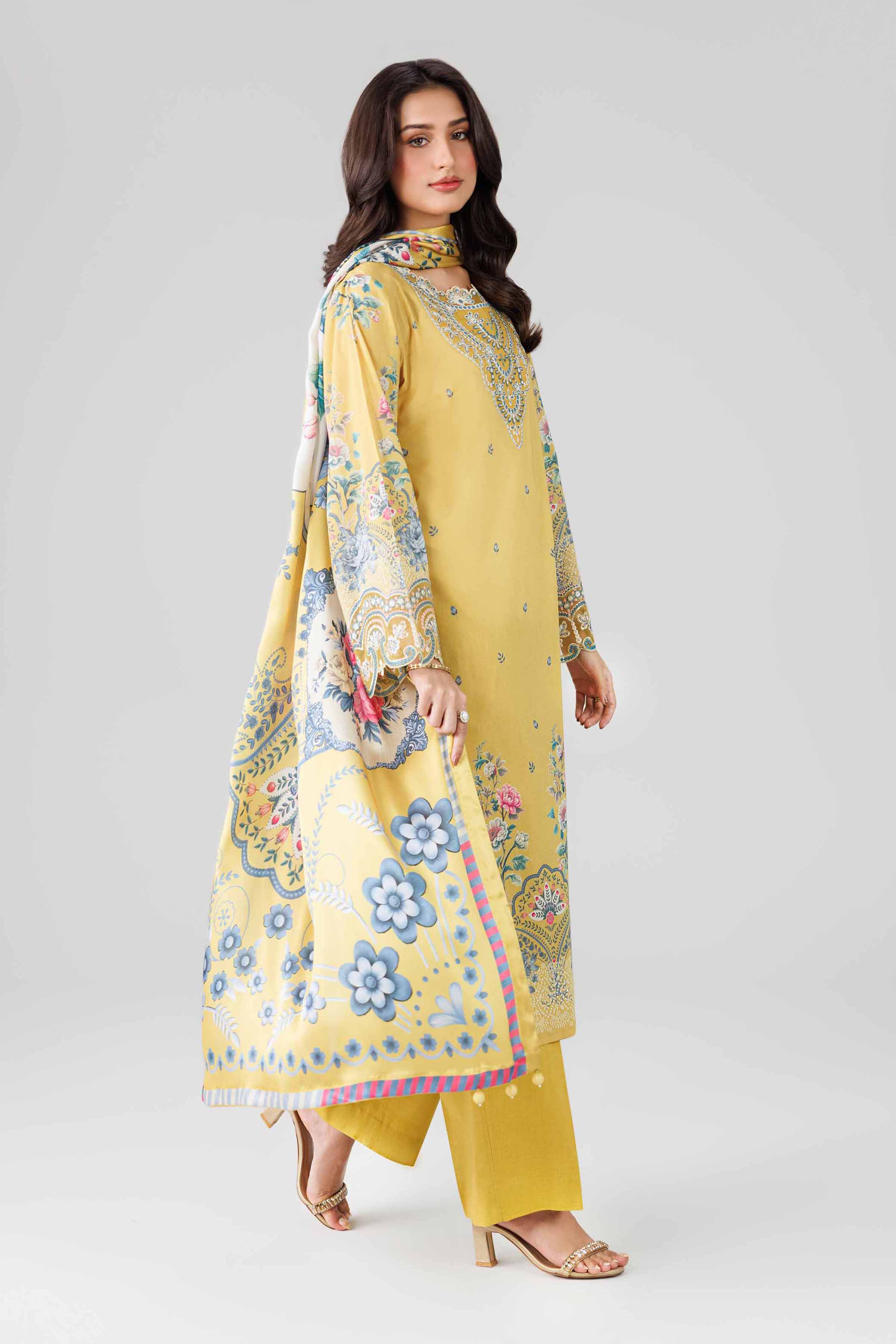 3 Piece - Digital Printed Embroidered Suit - 42601796 Yellow Lawn 3PC Embroidered