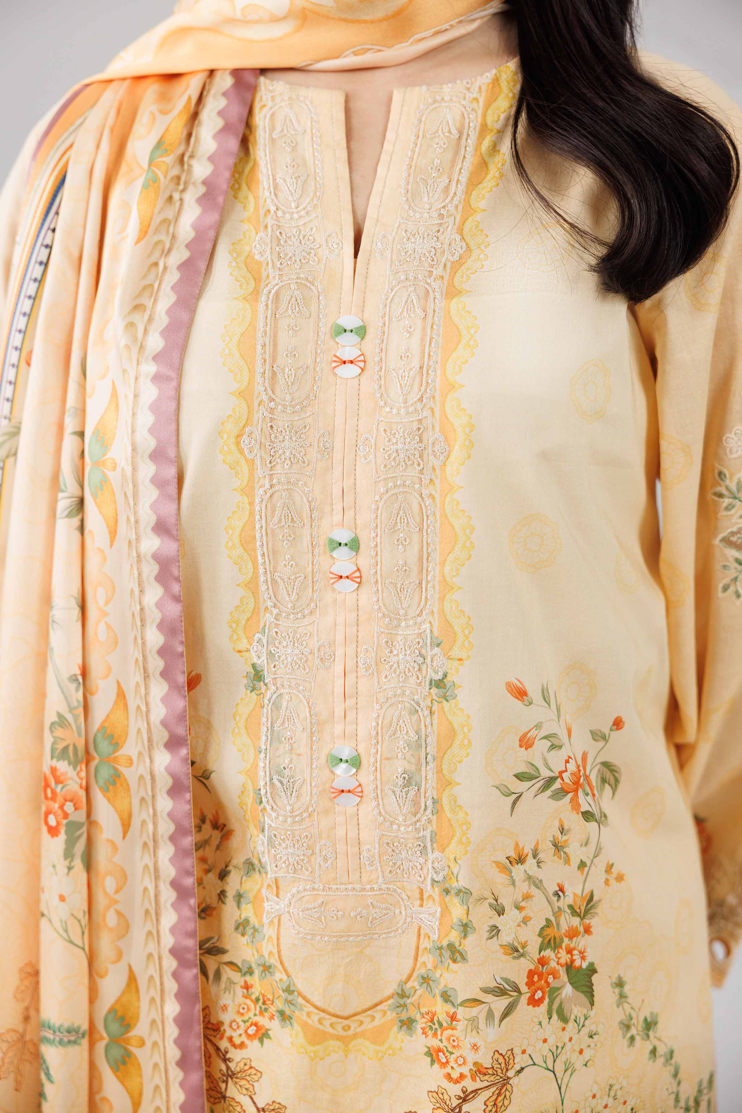 3 Piece - Digital Printed Embroidered Suit - 42601798 Orange Lawn 3PC Embroidered