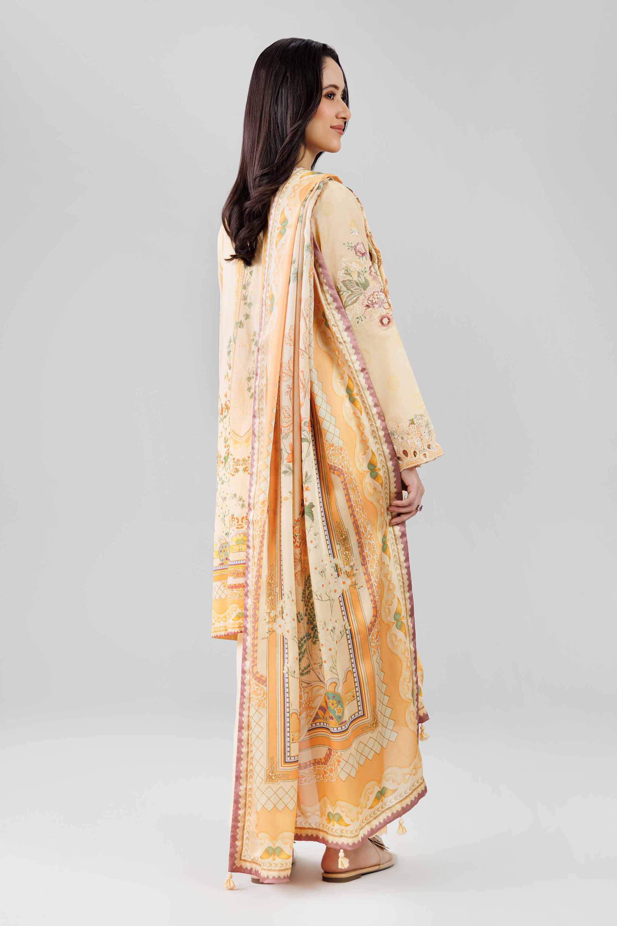 3 Piece - Digital Printed Embroidered Suit - 42601798 Orange Lawn 3PC Embroidered